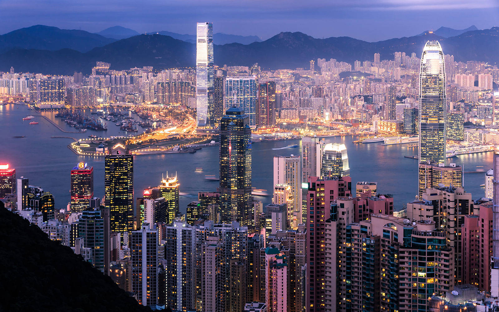 Hong Kong, twilight, skyline, HD Desktop Wallpaper