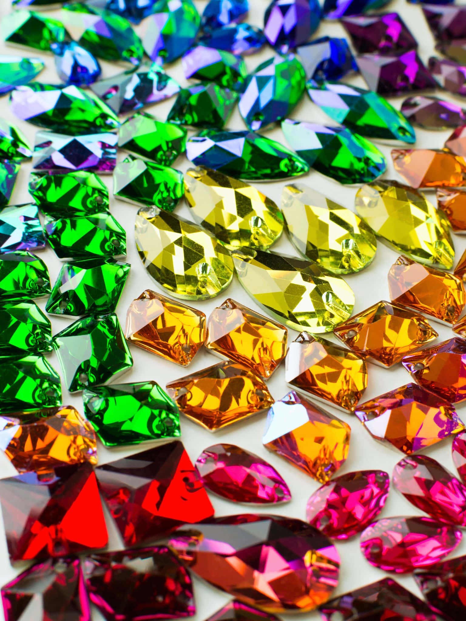 Hong Kong Skyline, multicolored faceted gems, bright white surface, Full HD Phone Wallpaper