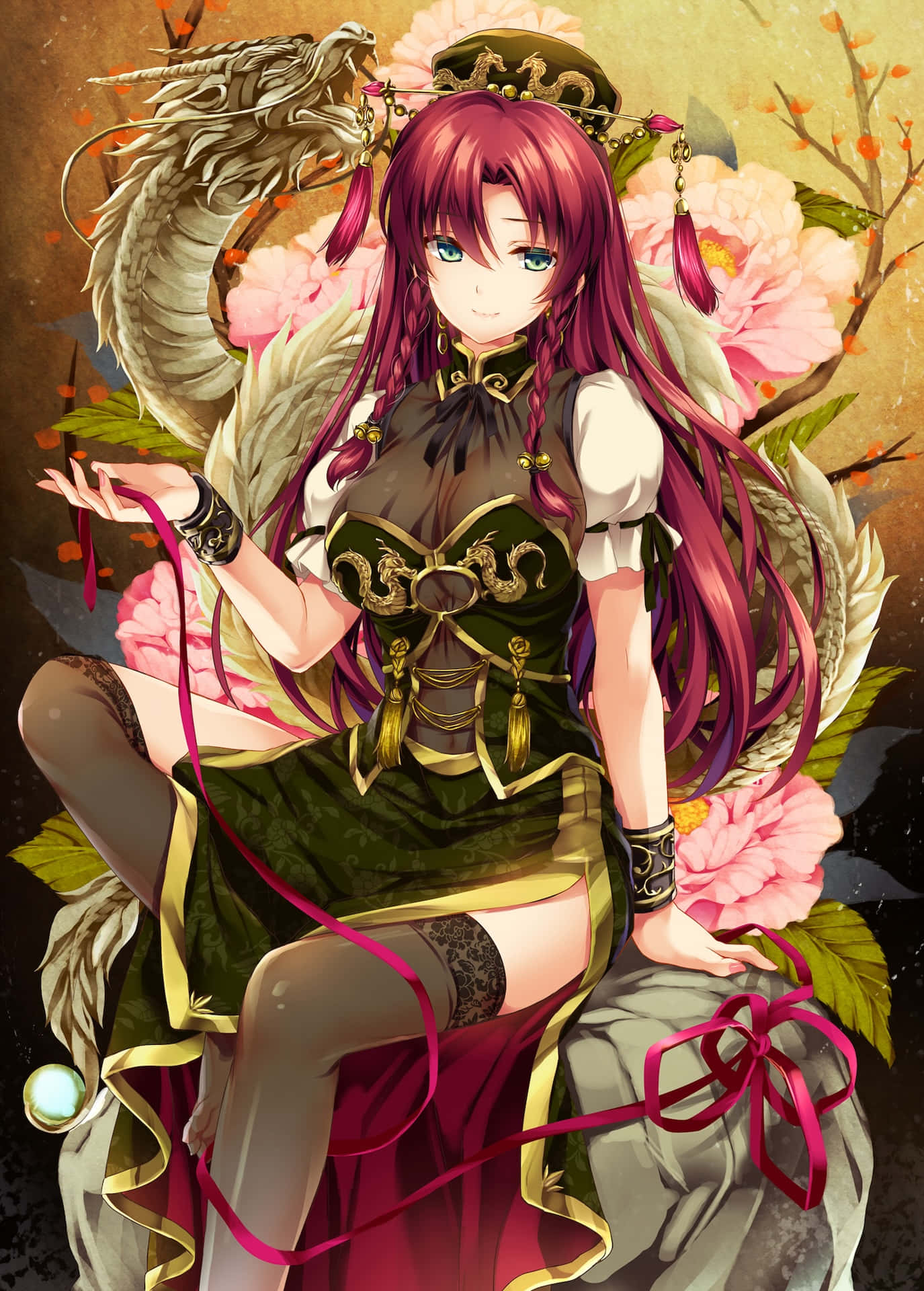 Hong Meiling, magenta hair, dragon wings, Full HD Phone Wallpaper