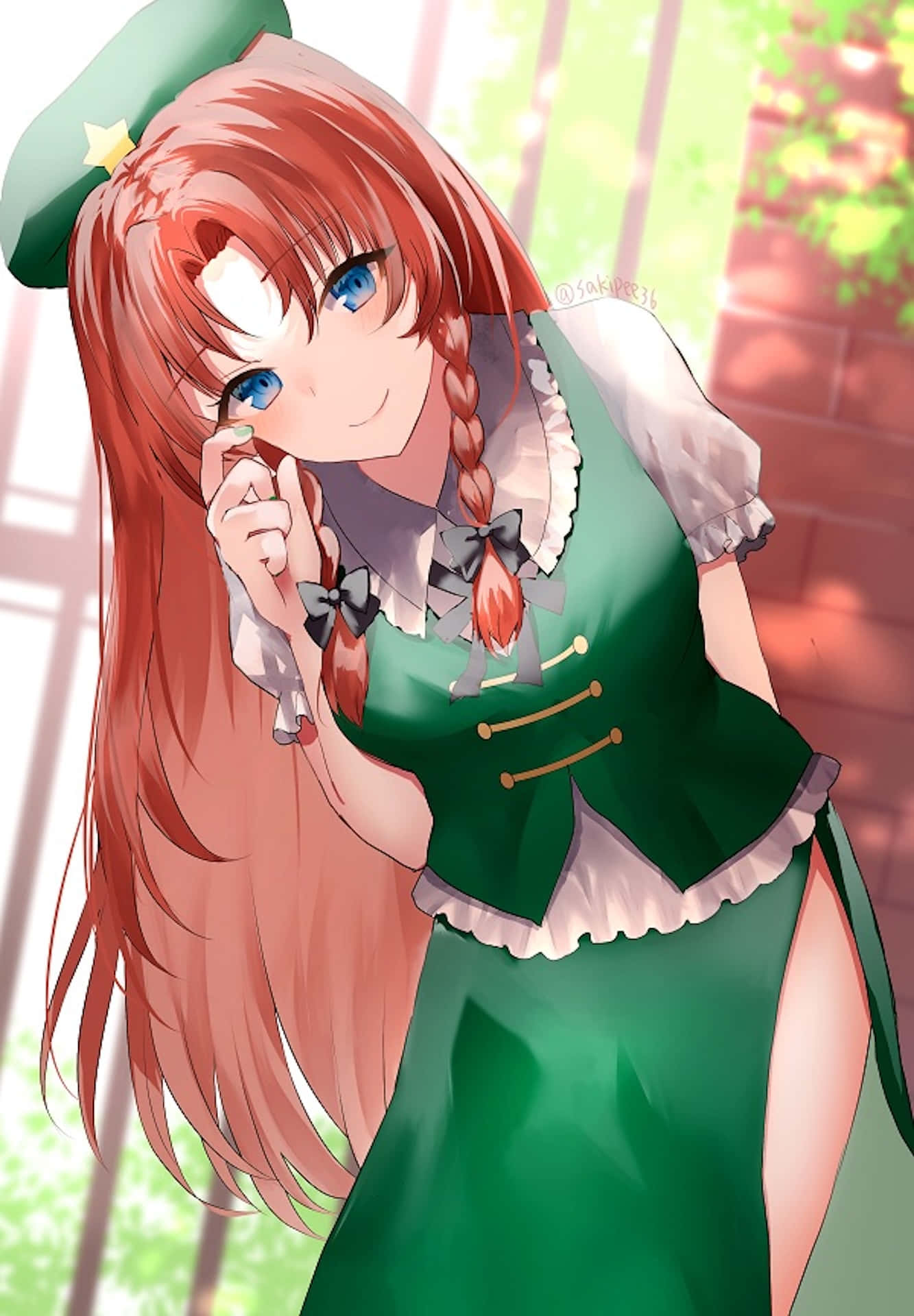 Hong Meiling, red hair, blue eyes, Full HD Phone Wallpaper