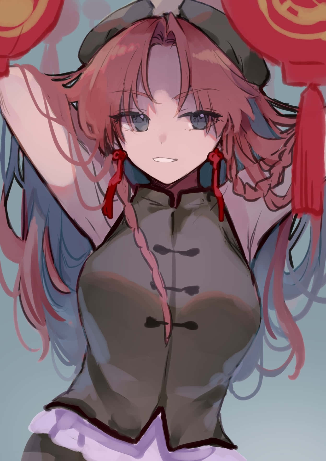 Hong Meiling, pink hair, red tassels, Full HD Phone Wallpaper