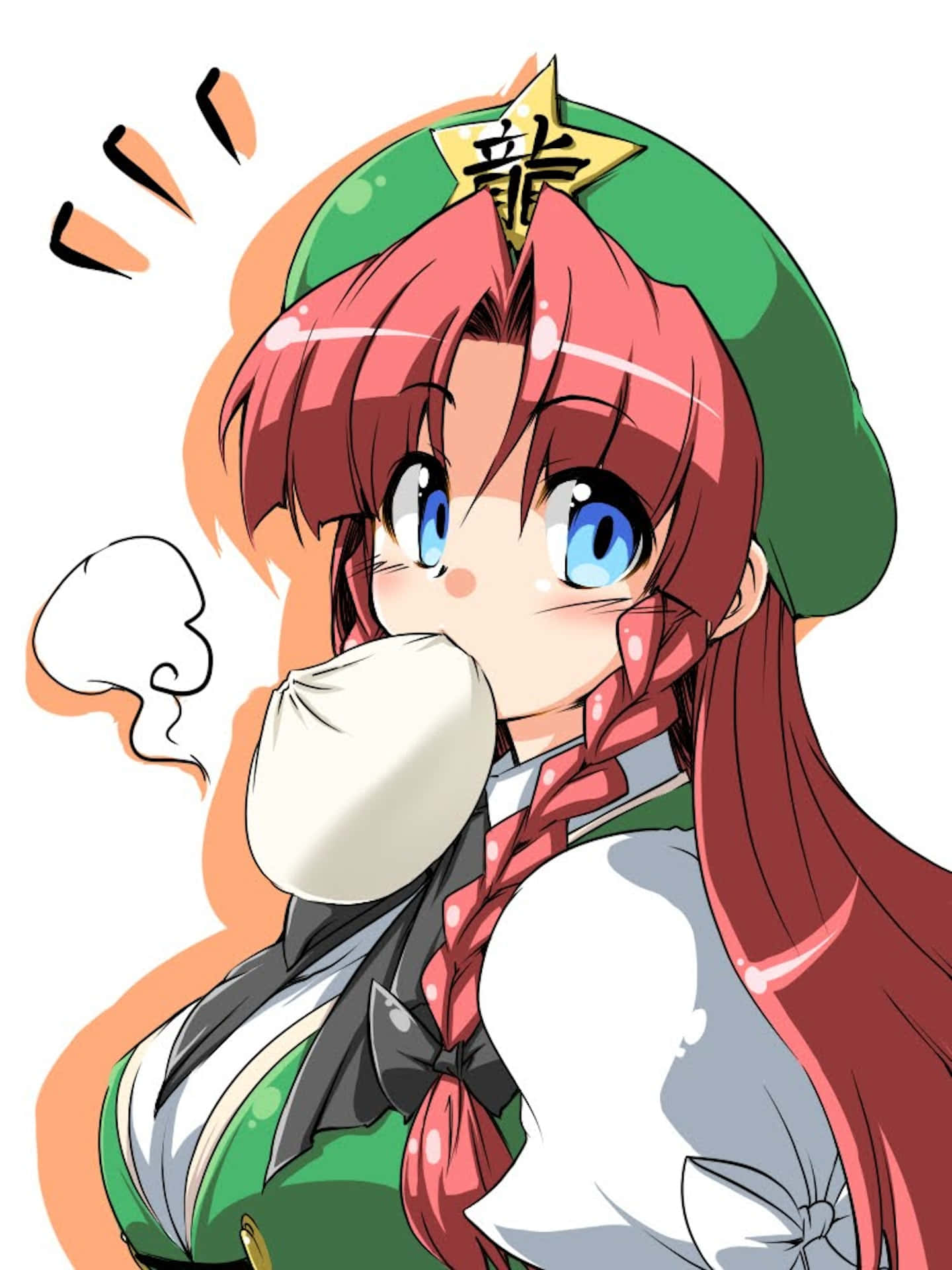 Hong Meiling, red hair, blue eyes, Full HD Phone Wallpaper