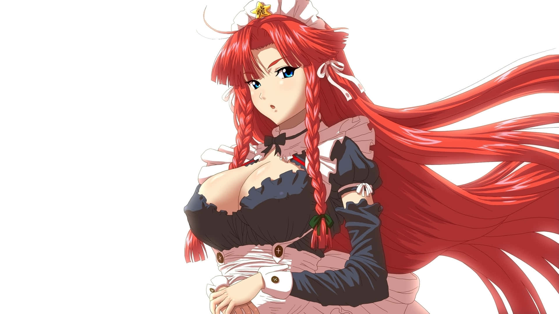 Hong Meiling, red braided hair, blue eyes, Full HD Desktop Wallpaper