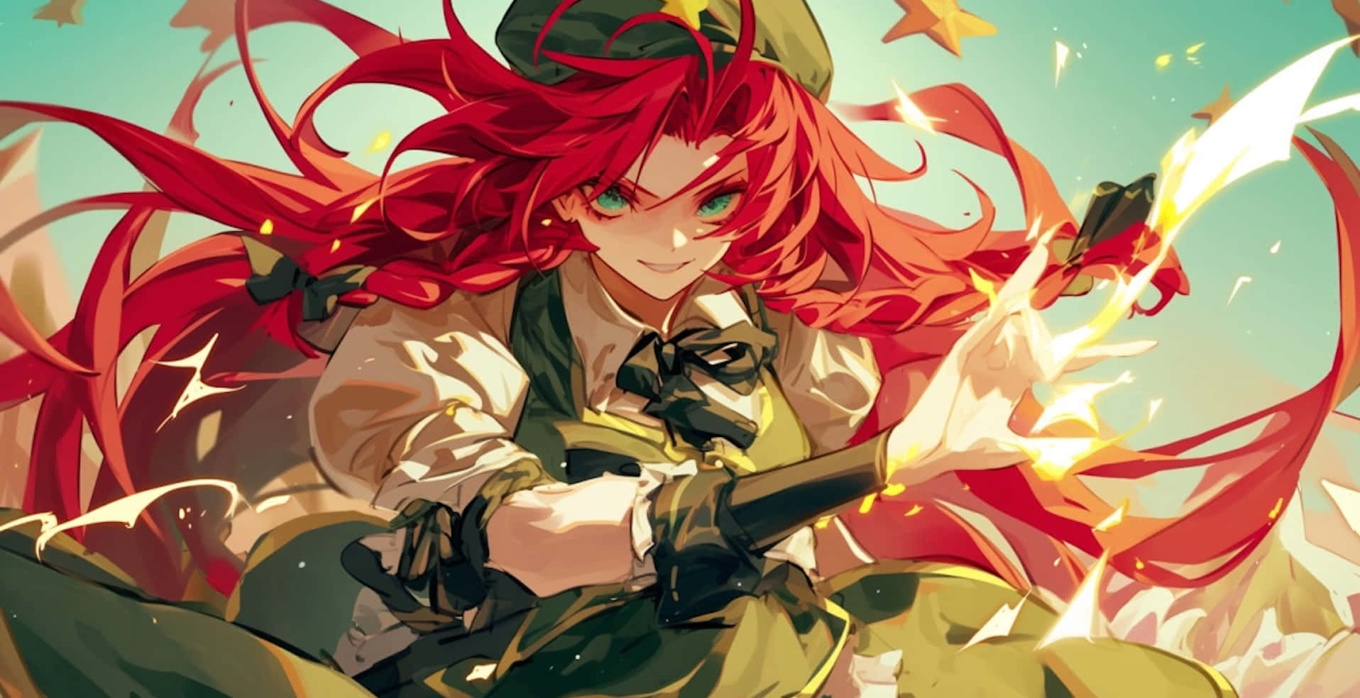 Hong Meiling, fiery red-haired, military gear, HD Desktop Wallpaper