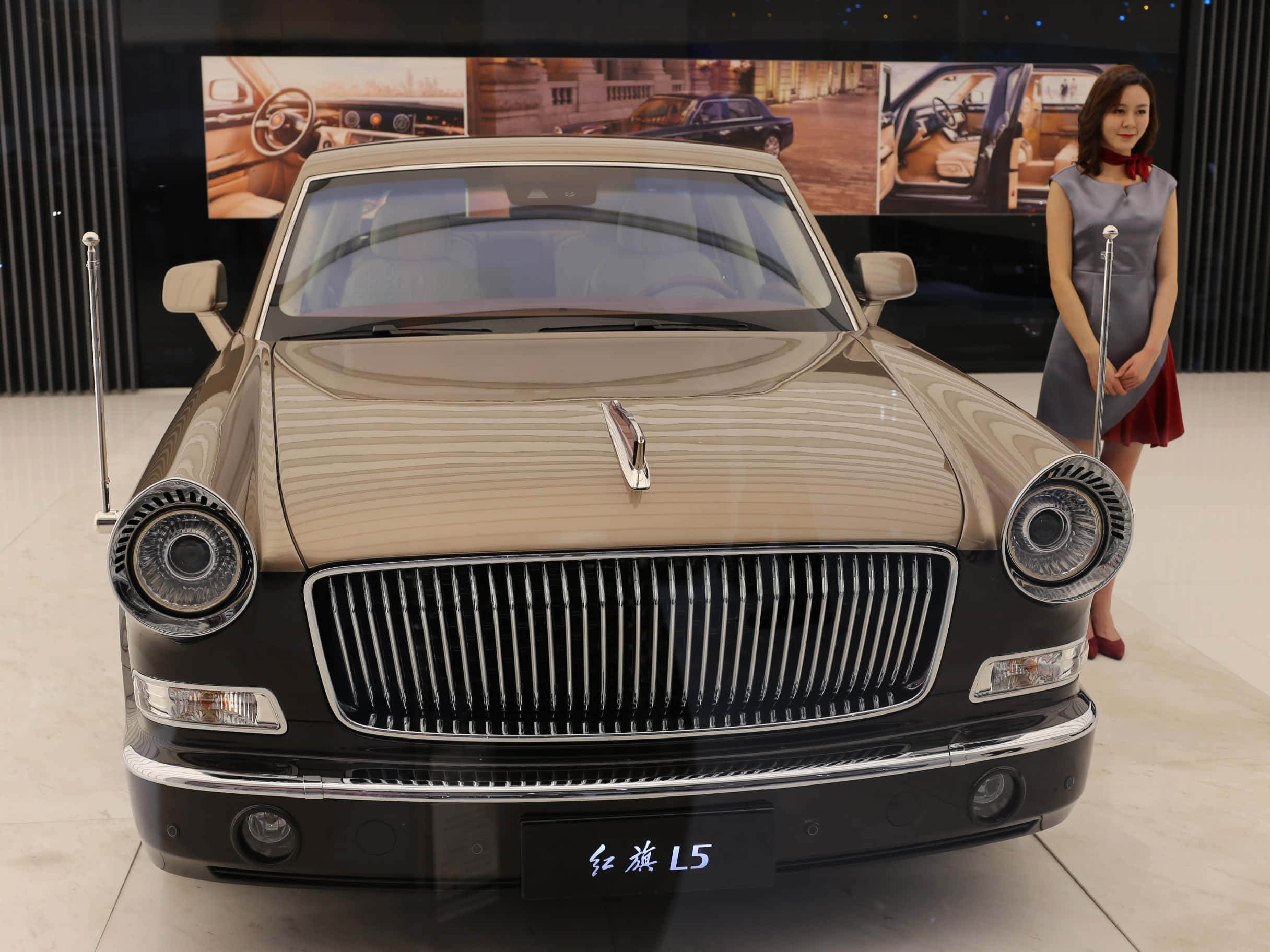 Hongqi L5, beige and black, chrome grille, Full HD Desktop Wallpaper