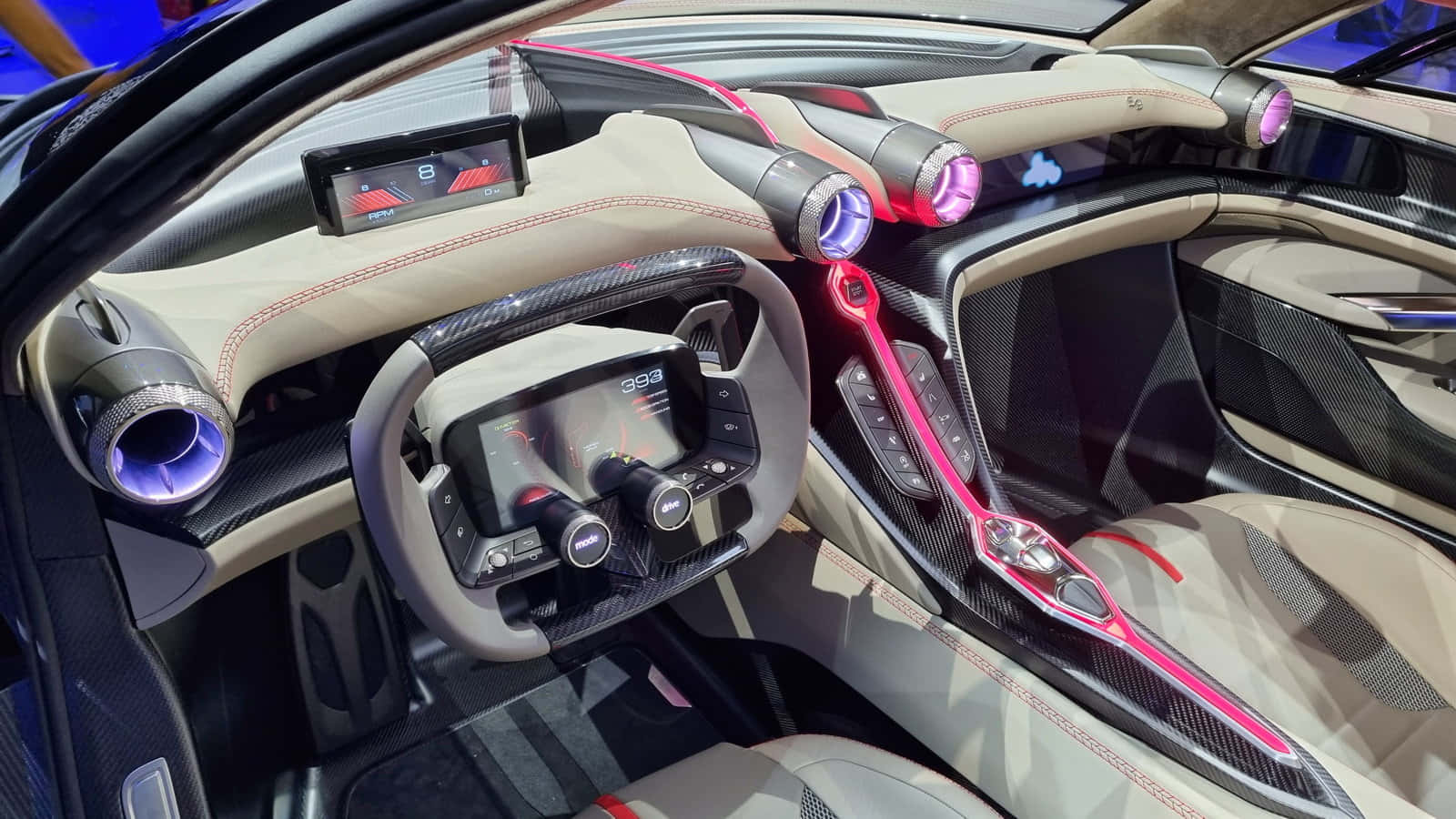 Hongqi S9, glowing pink and blue accents, carbon fiber, HD Desktop Wallpaper