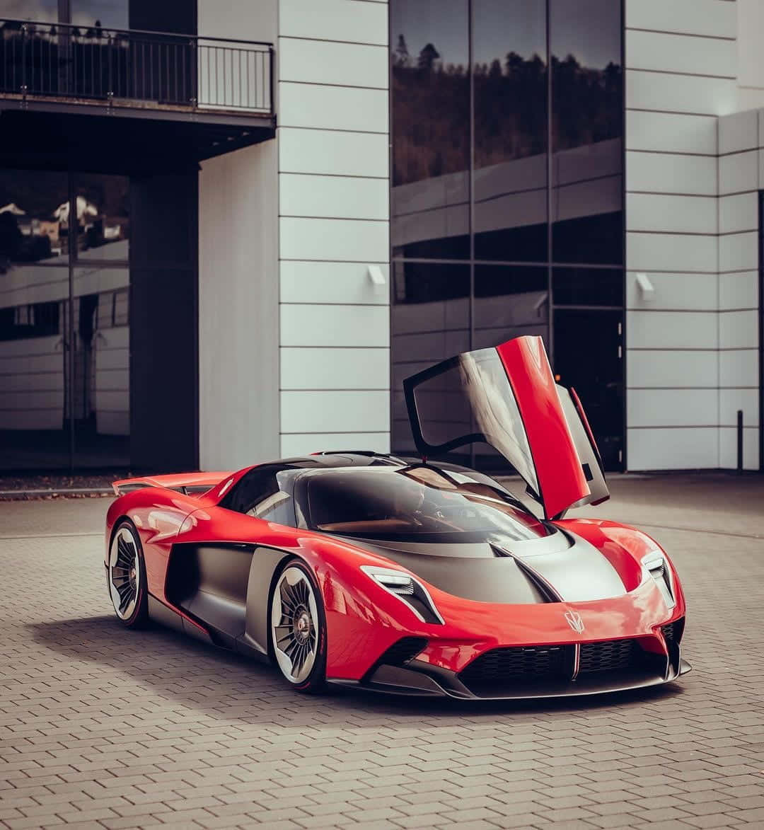 Hongqi, red and black hypercar, gullwing doors, SD Phone Wallpaper