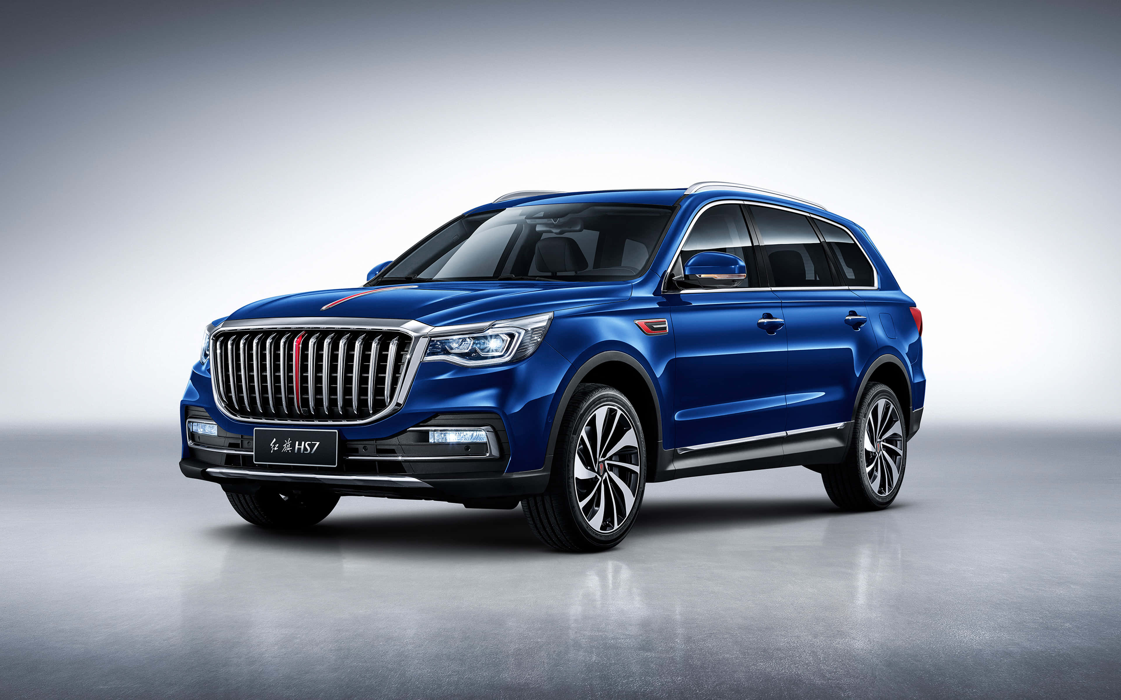 Hongqi, sleek blue luxury SUV, chrome grille, 4K Desktop Wallpaper