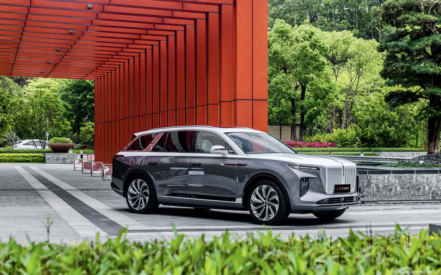 Hongqi, silver, red geometric canopy, HD Desktop Wallpaper