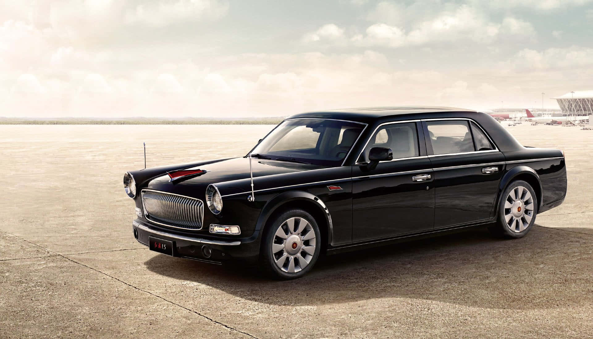 Hongqi, sleek black luxury sedan, chrome accents, Full HD Desktop Wallpaper