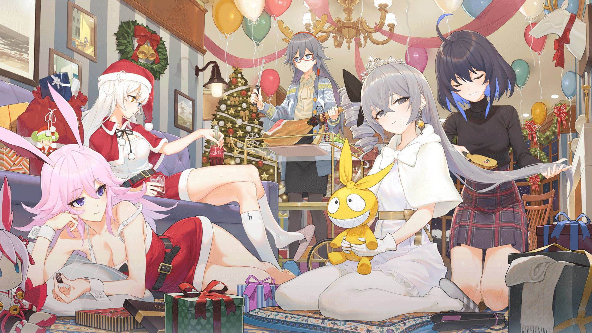 Honkai Impact, Christmas Celebration, anime girls, Full HD Desktop Wallpaper