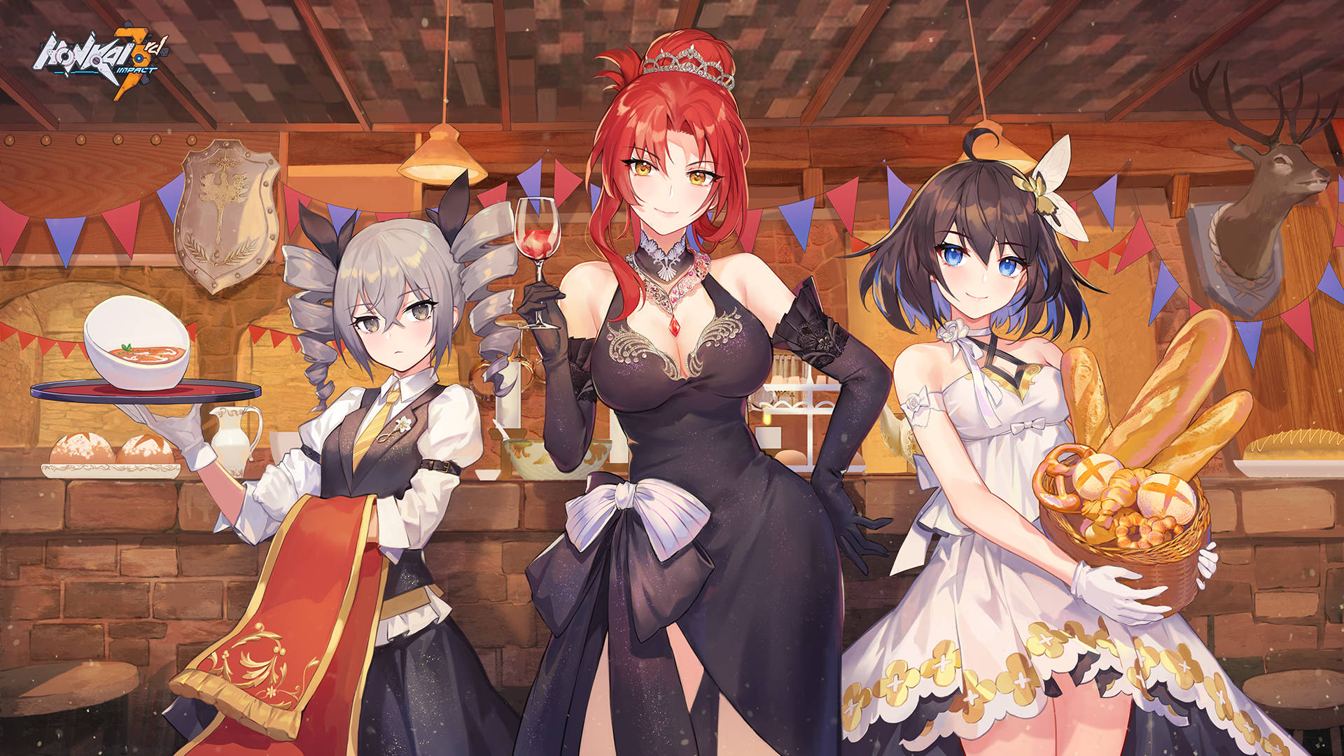 Honkai Impact, formal party, anime girls, Full HD Desktop Wallpaper