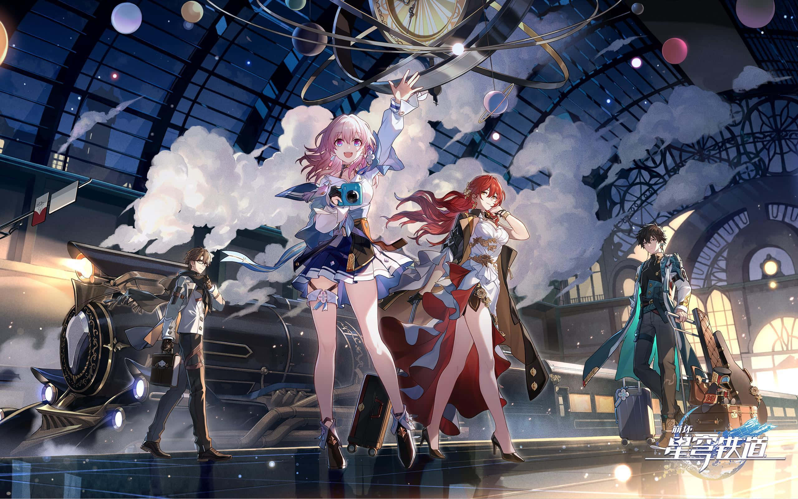 Honkai Star Rail, futuristic train station, floating orbs, 2K Desktop Wallpaper