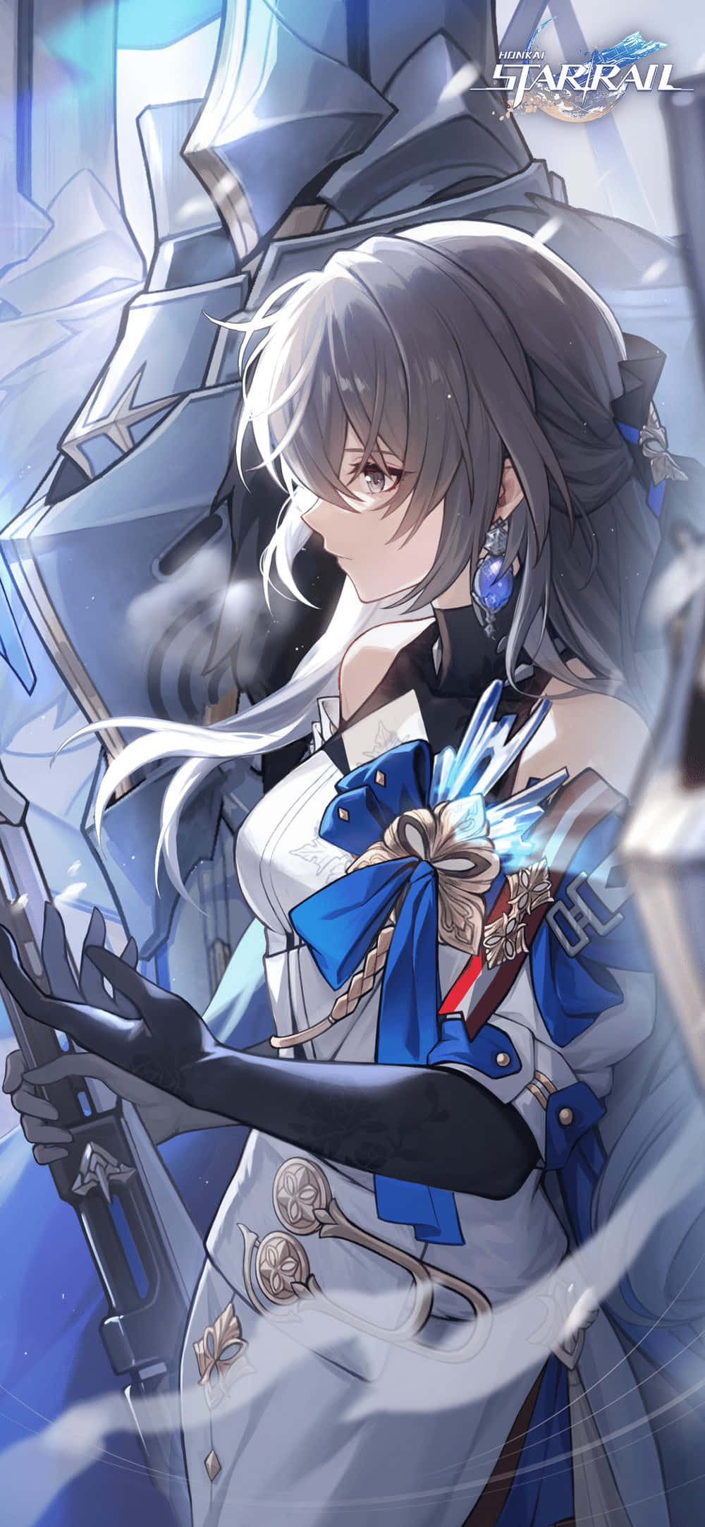 Honkai Star Rail, silver-haired anime girl, blue and white armor, Full HD Phone Wallpaper