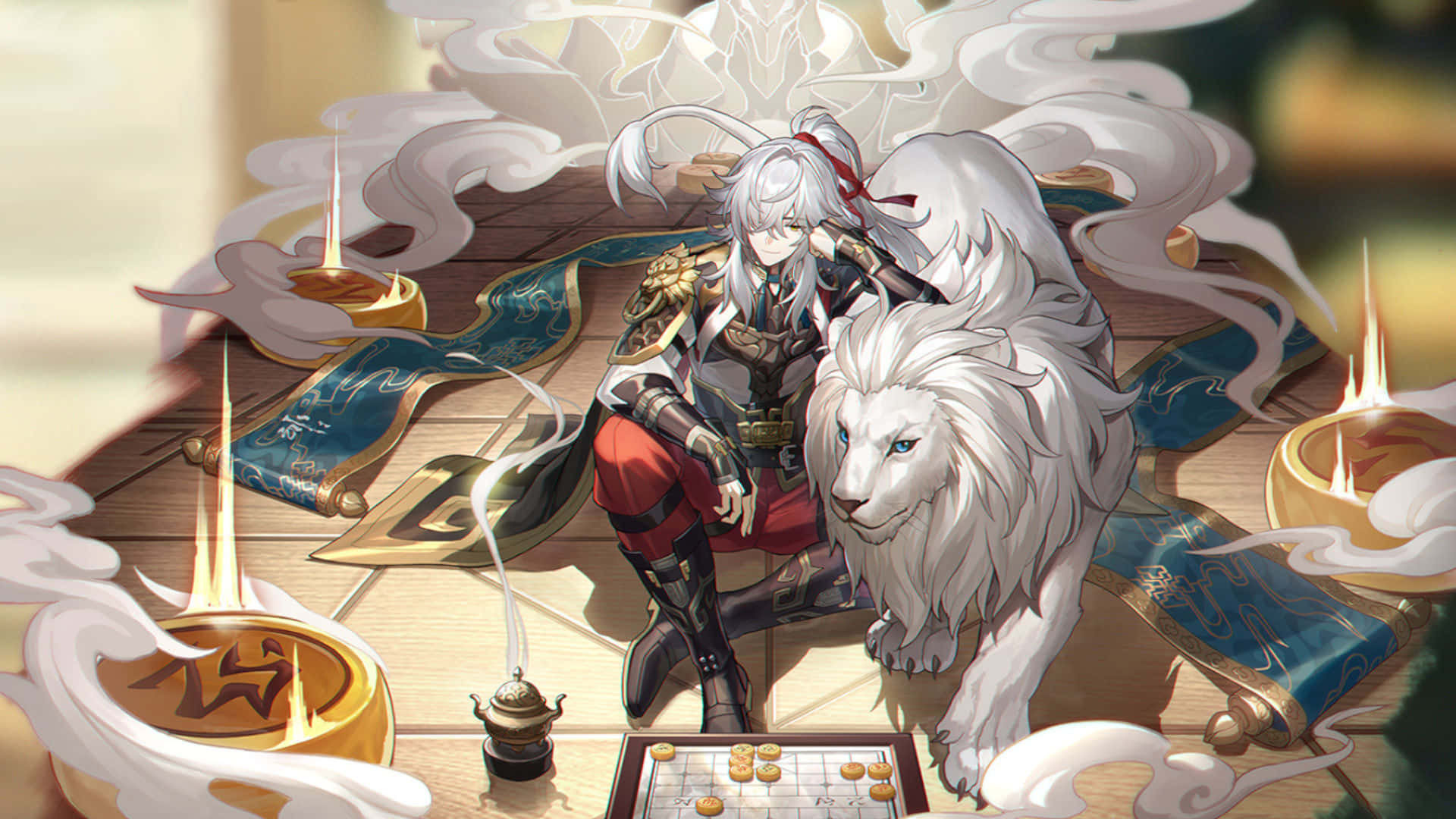 Honkai Star Rail, silver-haired anime warrior, white lion companion, Full HD Desktop Wallpaper