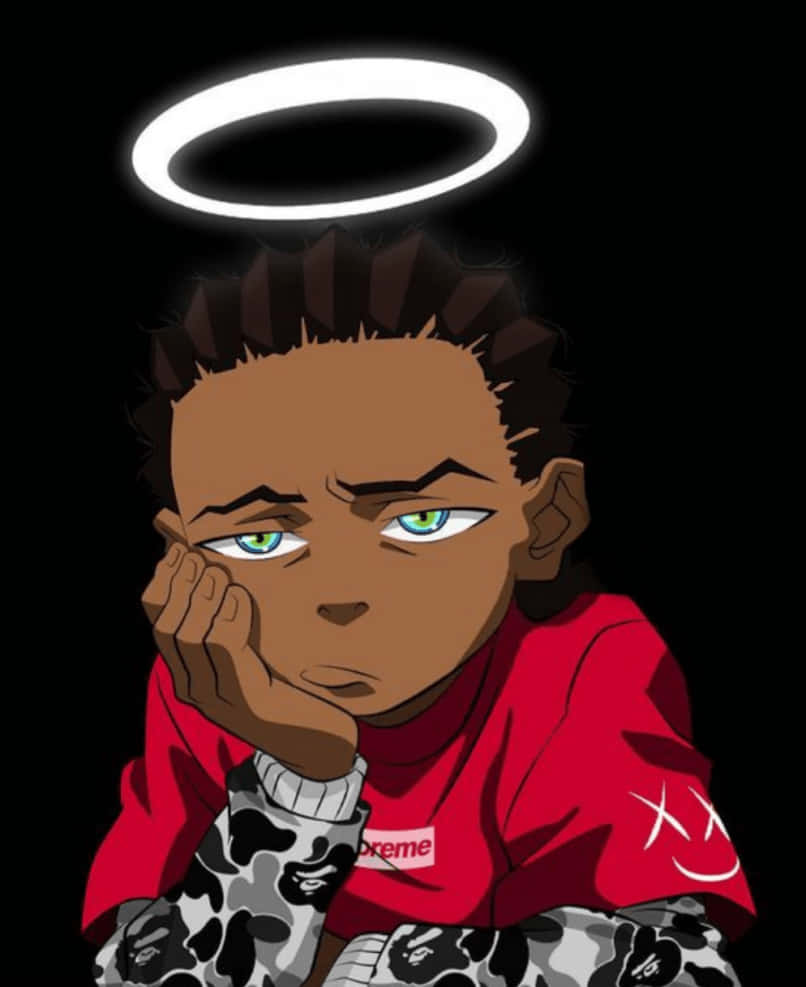 hood cartoon, anime boy, green eyes, SD Phone Wallpaper