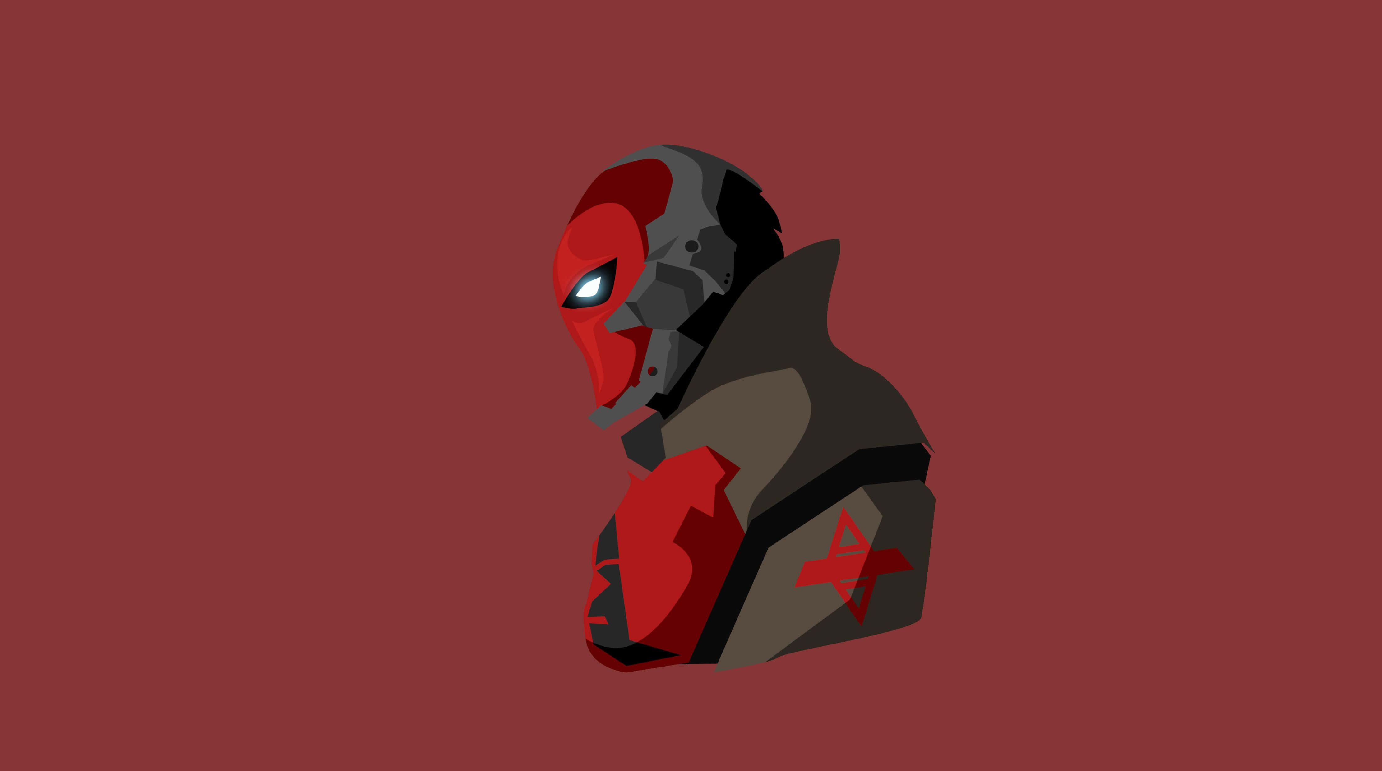 Hood Cartoon, red and gray, glowing eyes, 4K Desktop Wallpaper