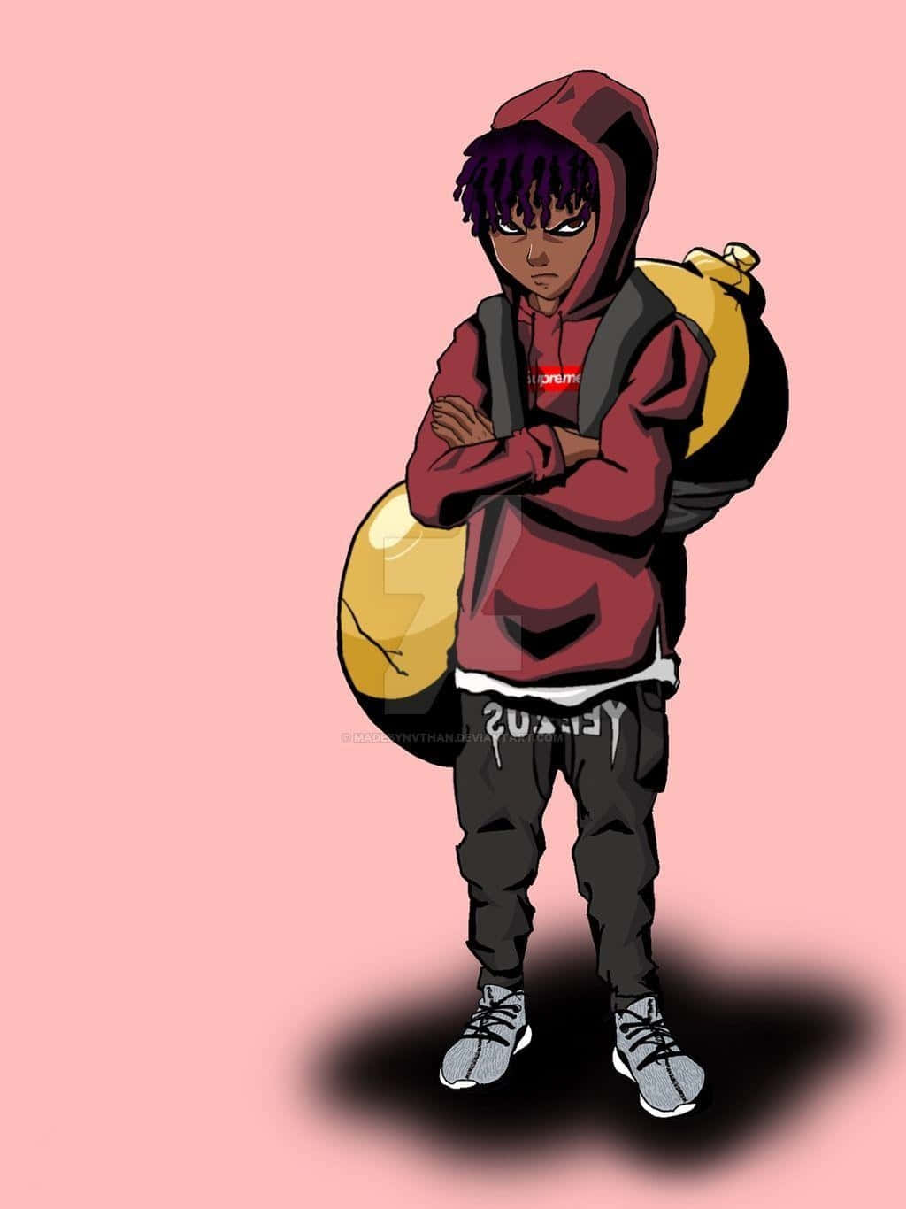 purple hair, red hoodie, stylized anime character, HD Phone Wallpaper