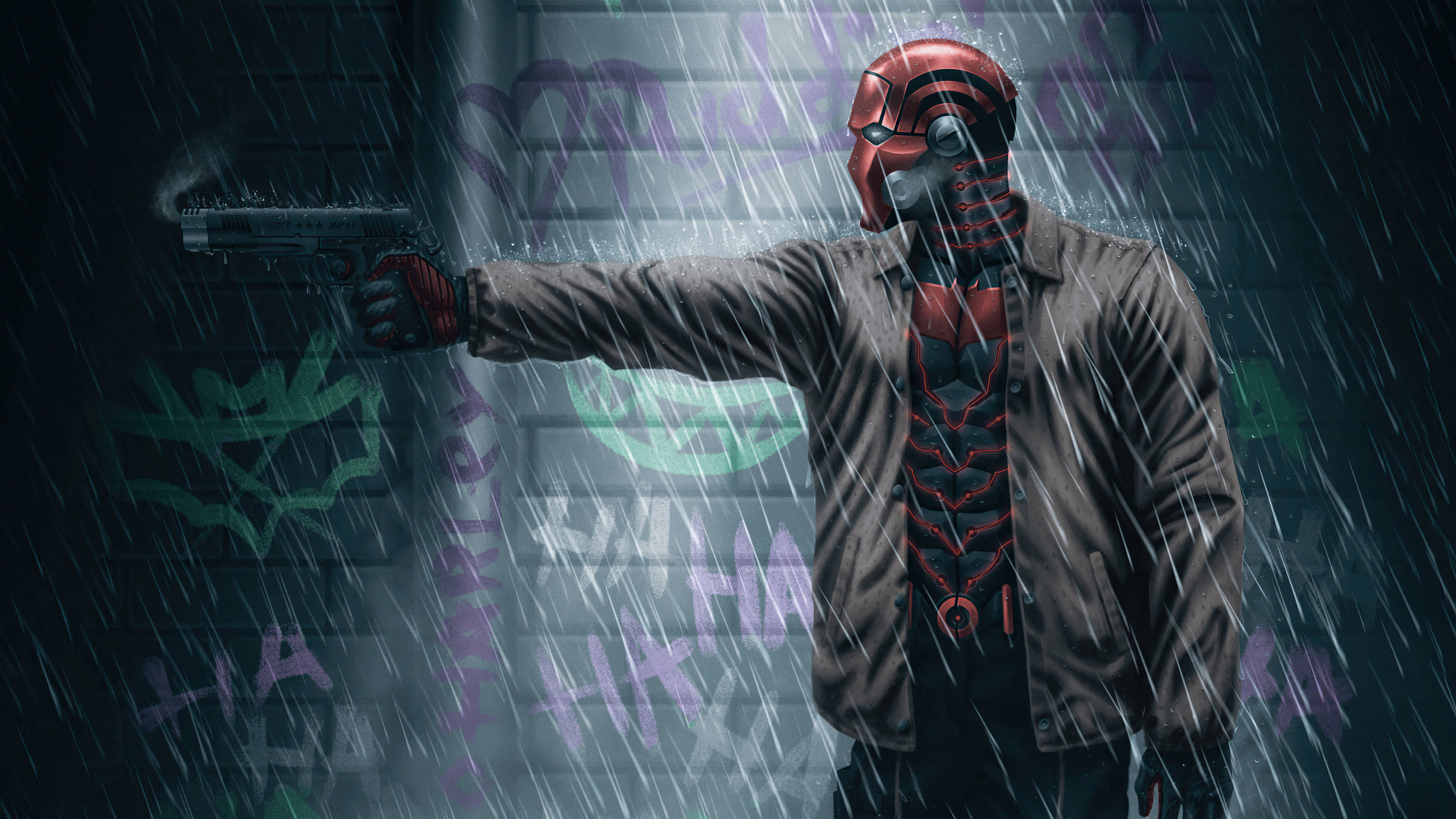 Red Hood, red suit, trench coat, 4K Desktop Wallpaper
