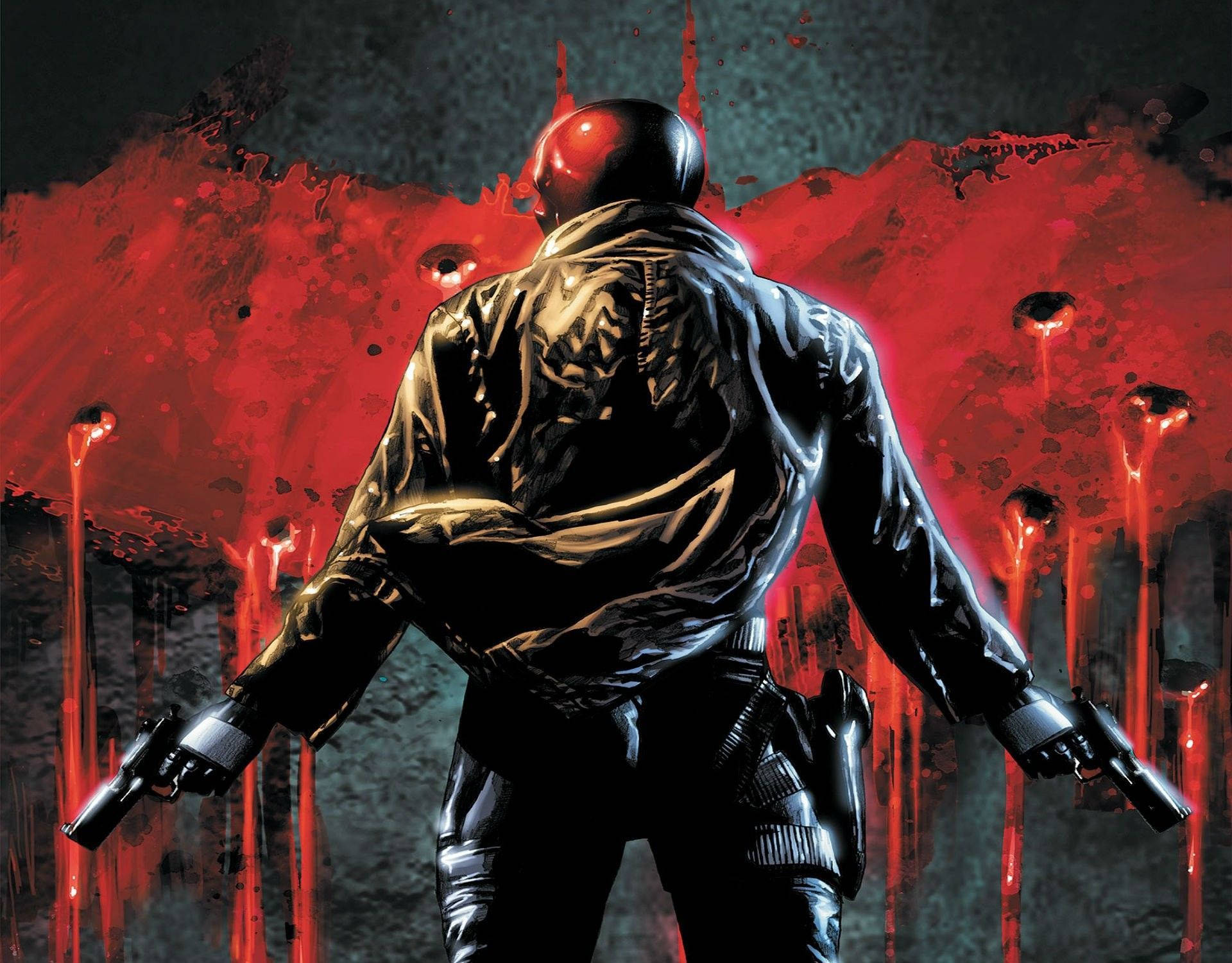 Hood, red-headed figure, black leather jacket, Full HD Desktop Wallpaper