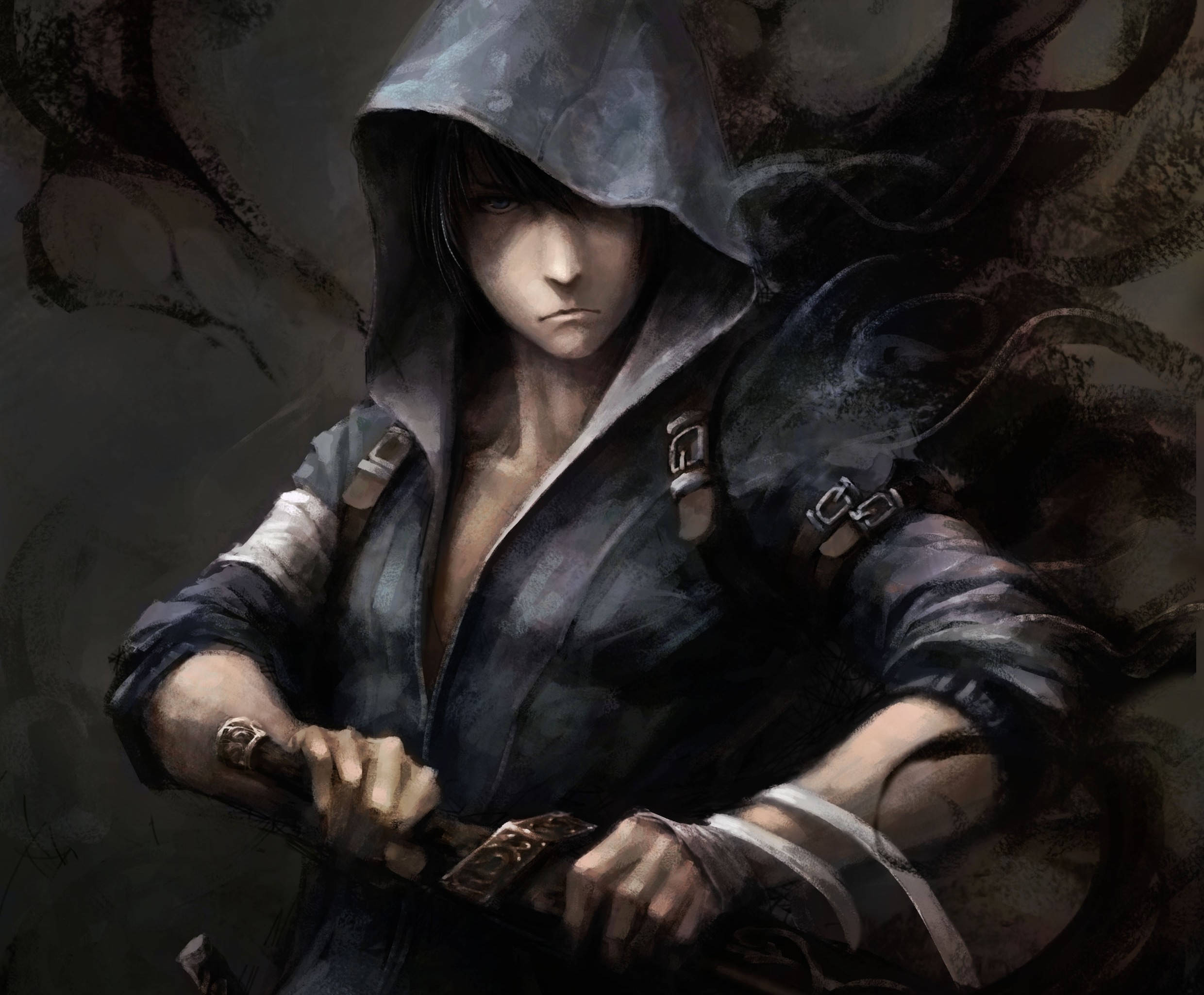 Hood, warrior, sword, Full HD Desktop Wallpaper