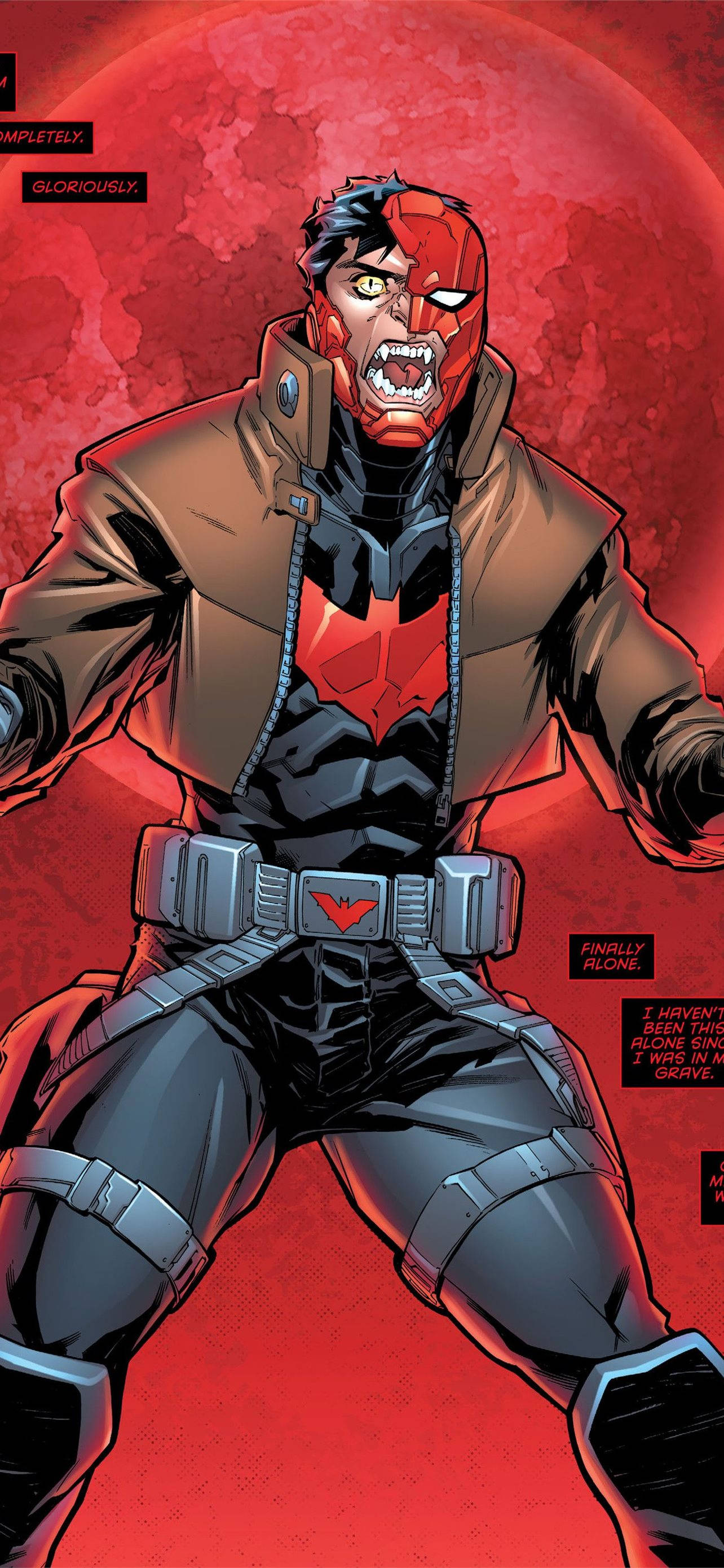 Red Hood, tactical gear, blood-red moon, 2K Phone Wallpaper