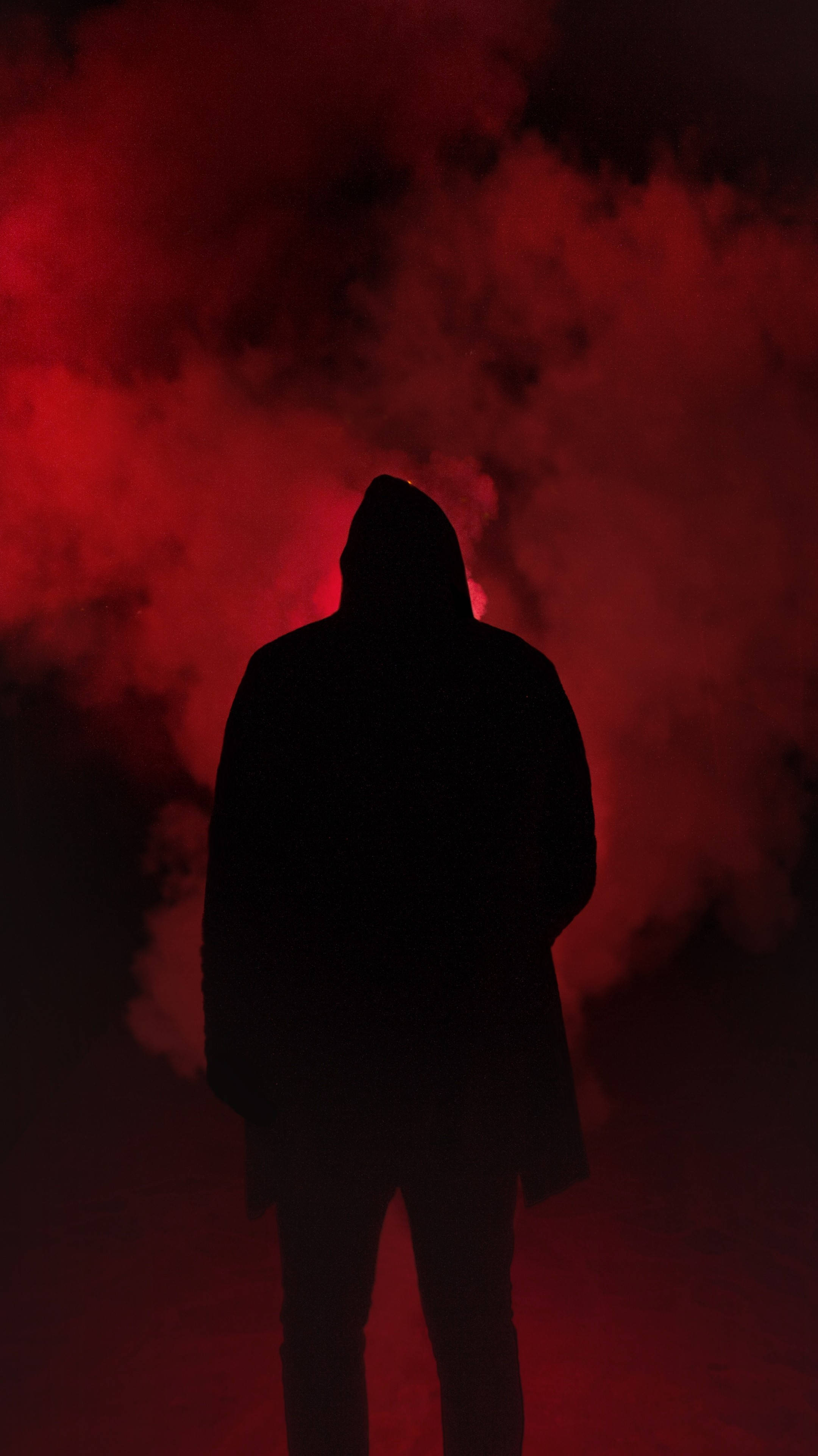 Hood, red smoke, silhouette, 4K Phone Wallpaper
