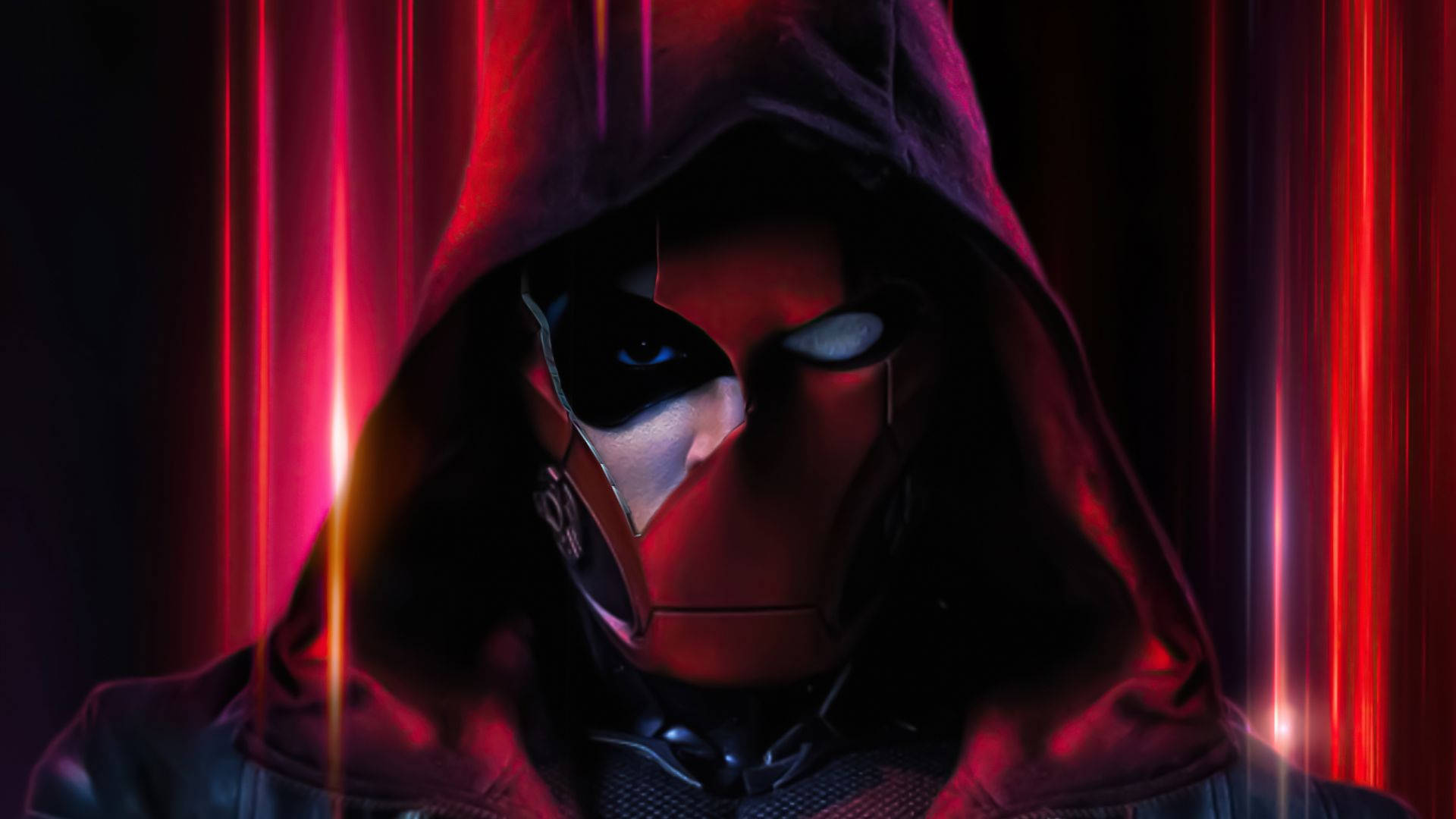 Red Hood, red mask, glowing blue eye, Full HD Desktop Wallpaper