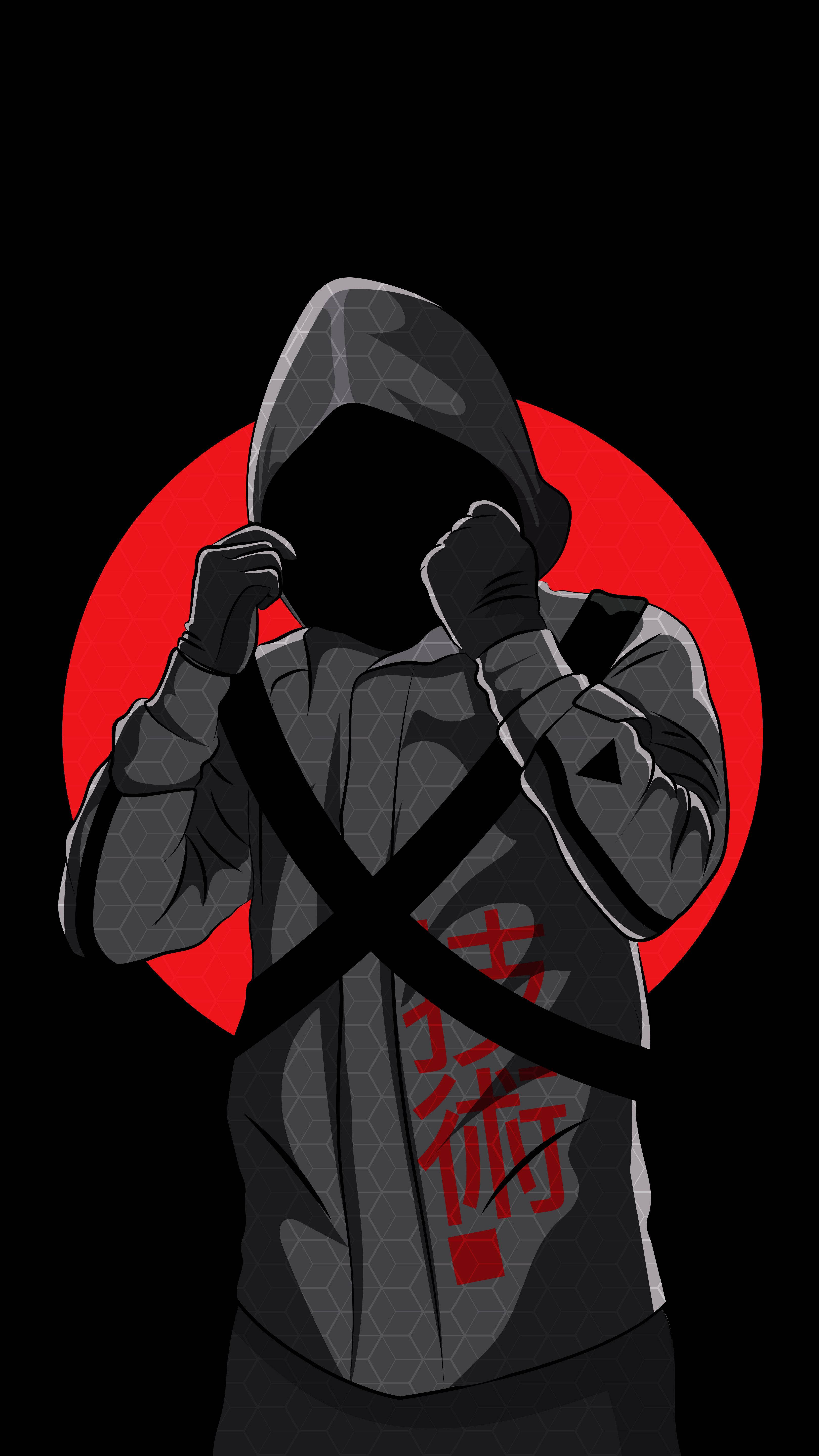 hood, gray hoodie, red kanji, 5K Phone Wallpaper