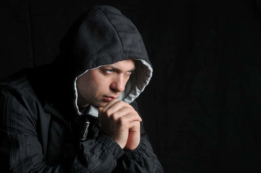 black hooded jacket, man, dark background, SD Desktop Wallpaper
