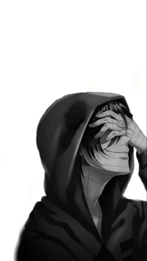 Depressed Anime Boy, hoodie, monochrome, SD Phone Wallpaper