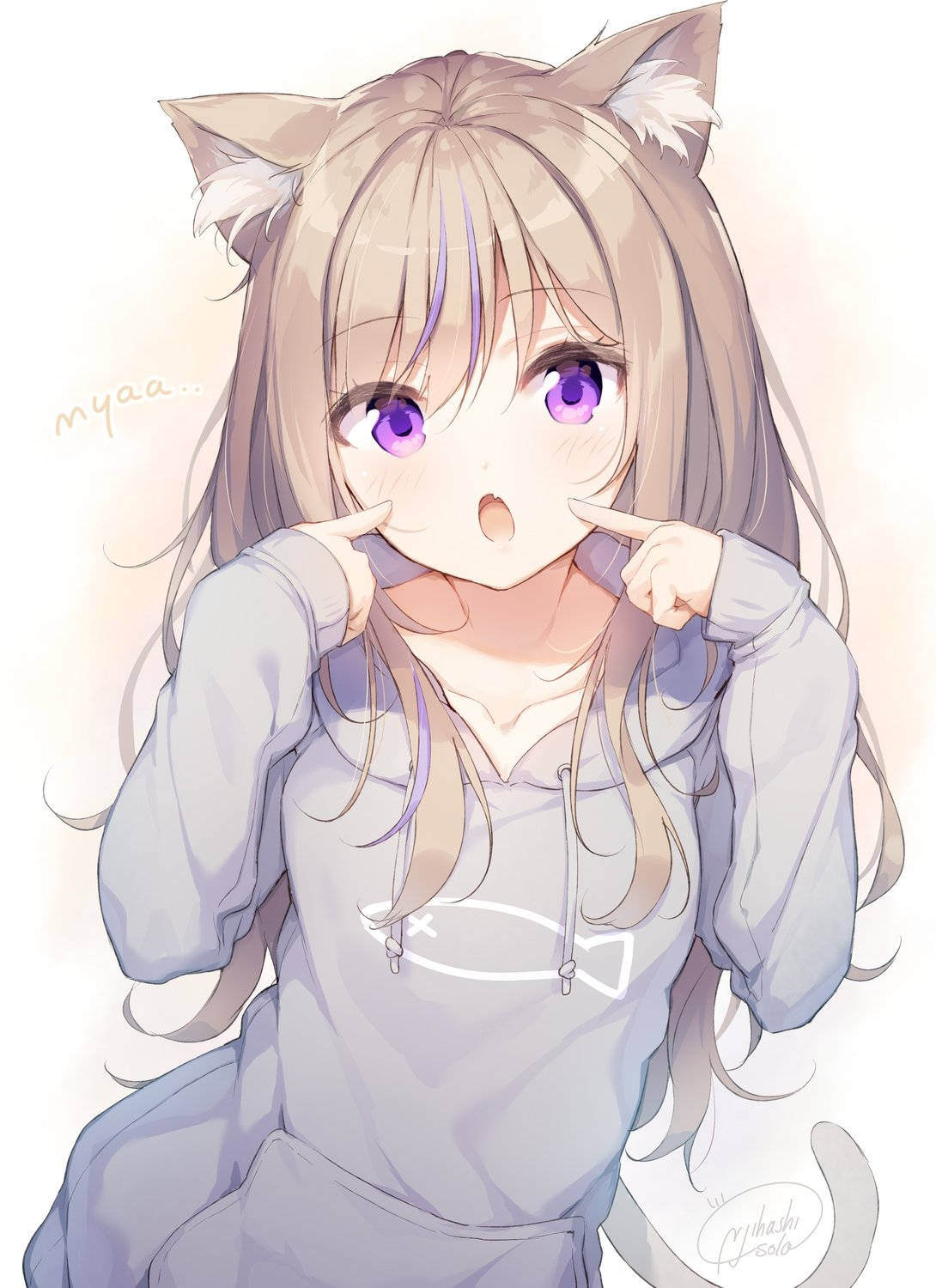 anime girl, cat ears, purple eyes, HD Phone Wallpaper