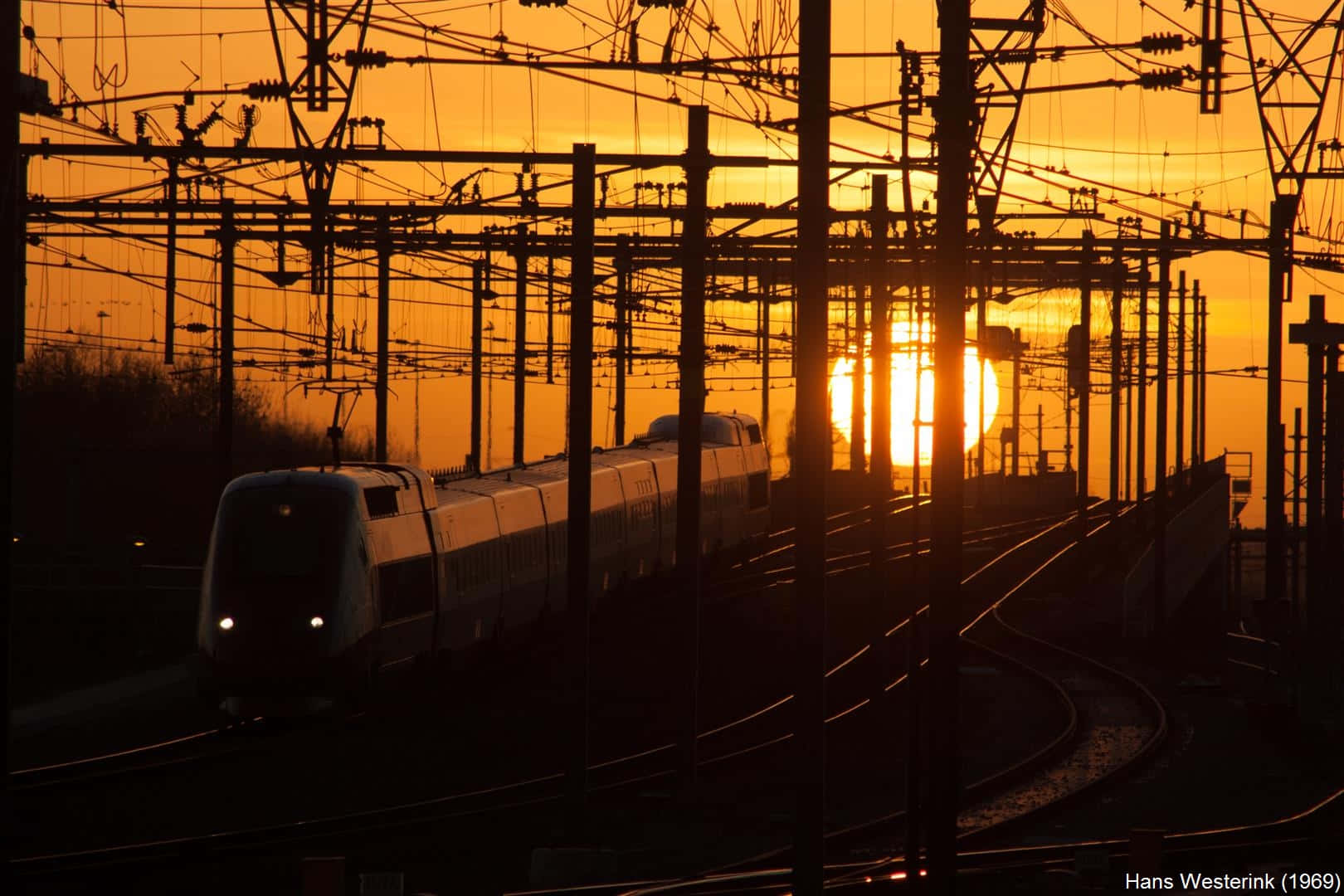 sunset train silhouette, Hoofddorp, golden glow, HD Desktop Wallpaper