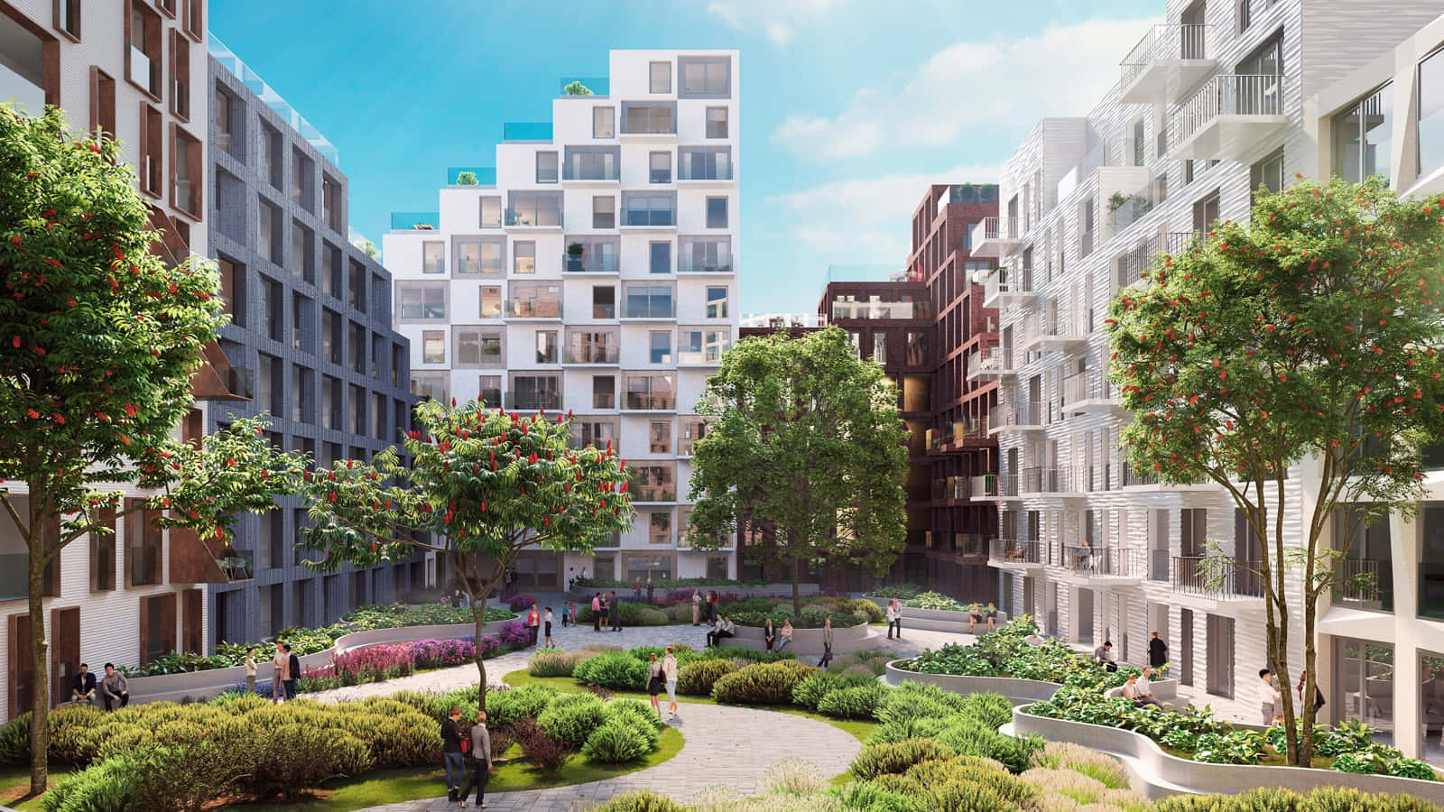 Hoofddorp, modern apartment complex, garden, HD Desktop Wallpaper