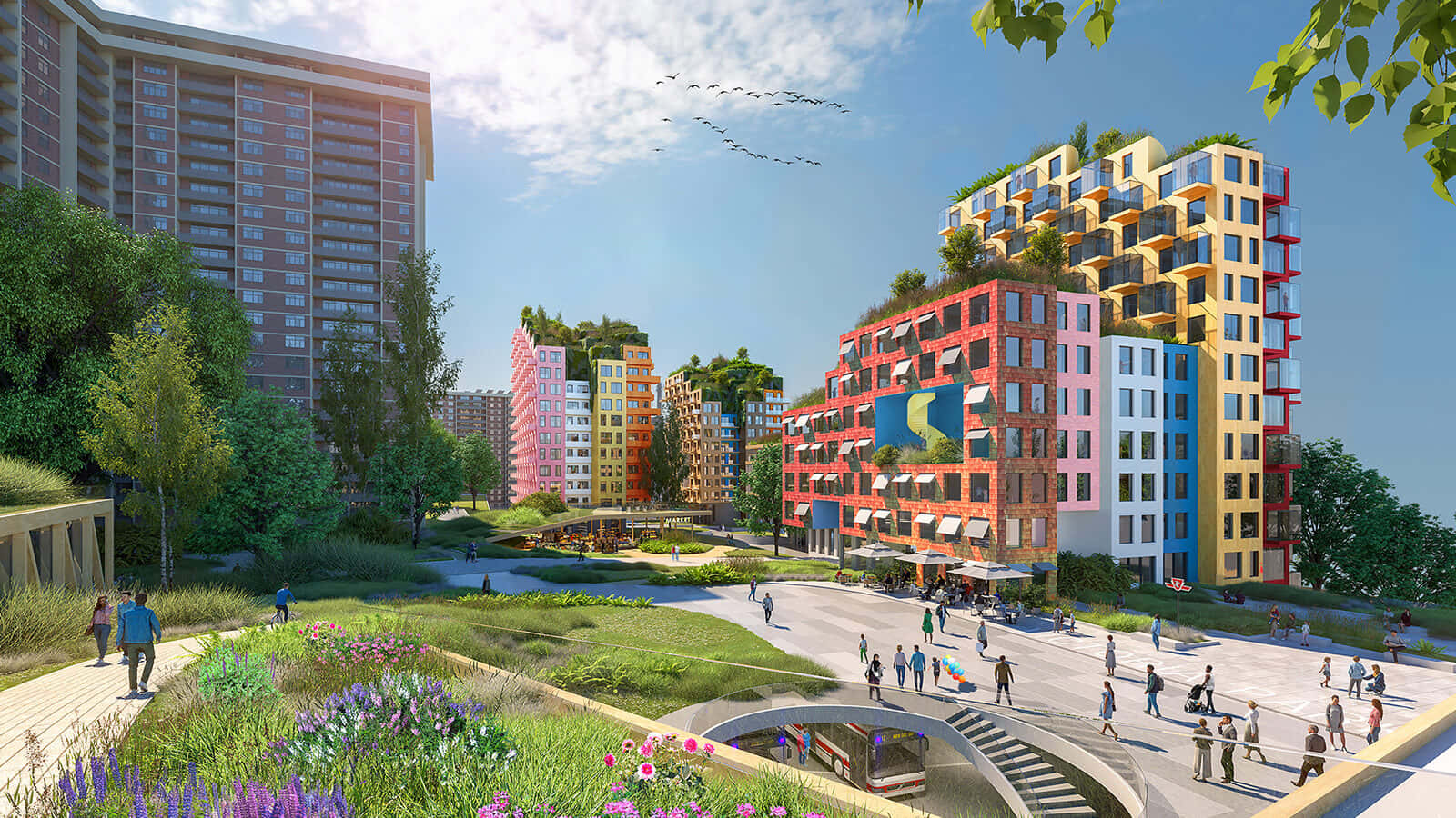 Hoofddorp, colorful urban architecture, rooftop gardens, HD Desktop Wallpaper