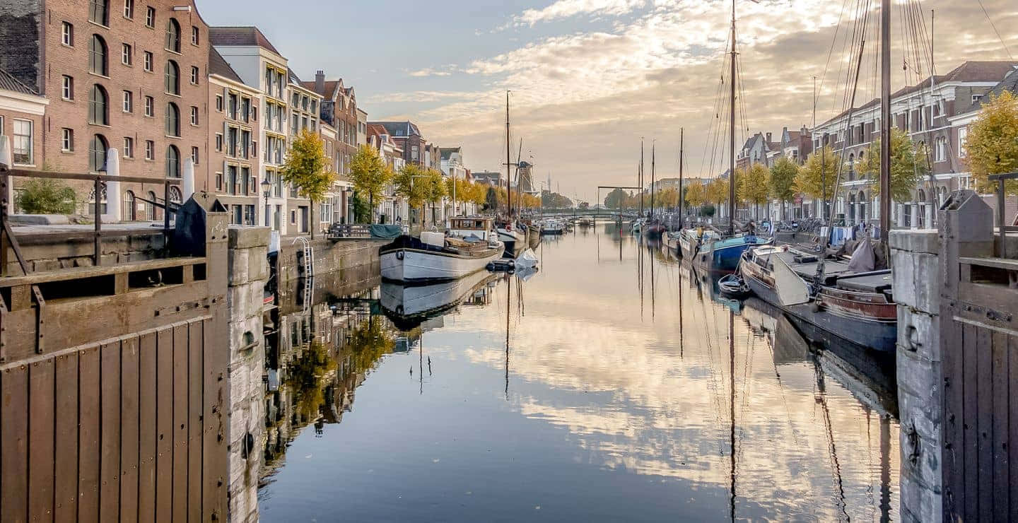 Hoofddorp, canal, brick buildings, HD Desktop Wallpaper