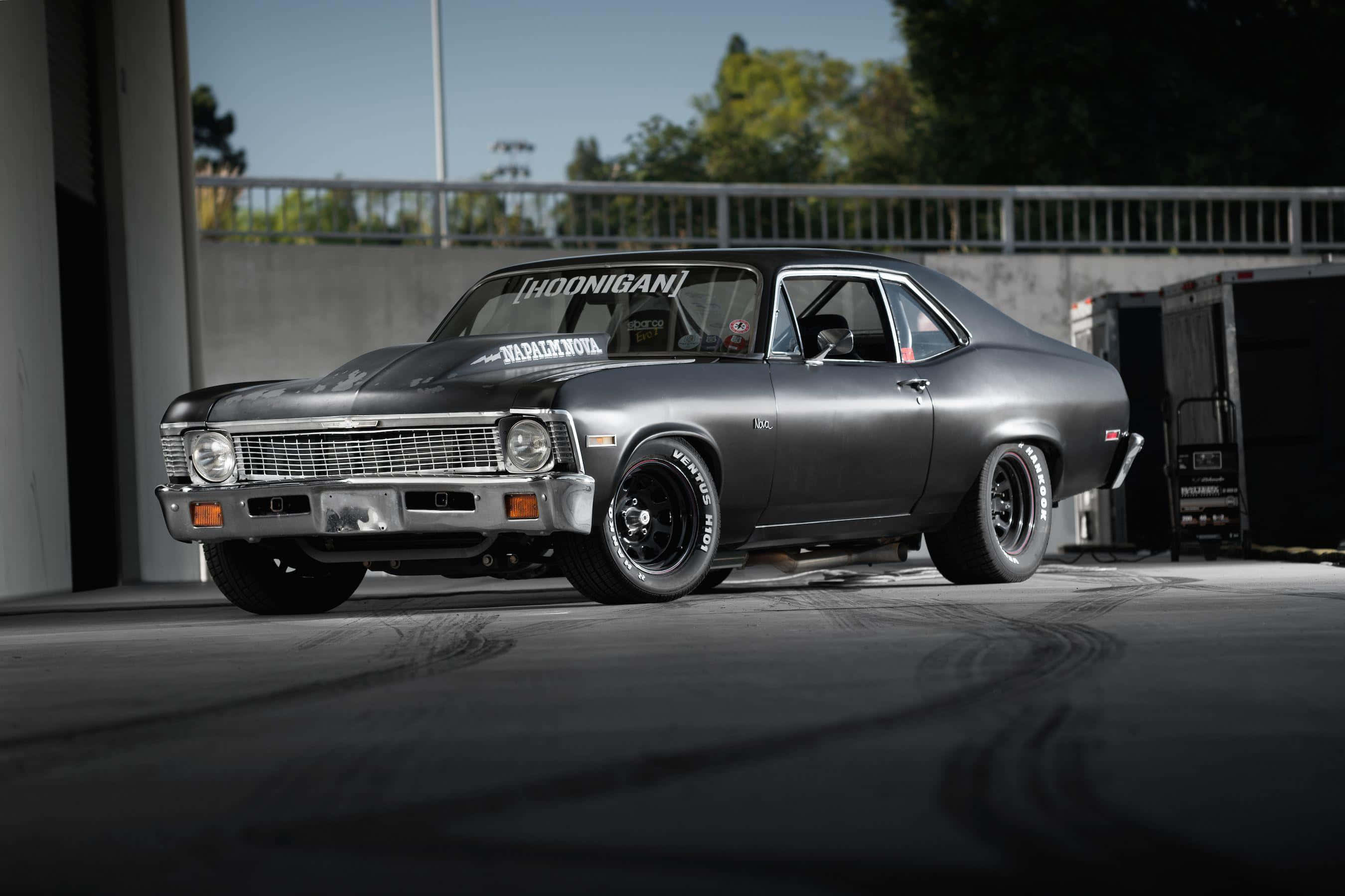 Hoonigan, matte gray, classic muscle car, 2K Desktop Wallpaper