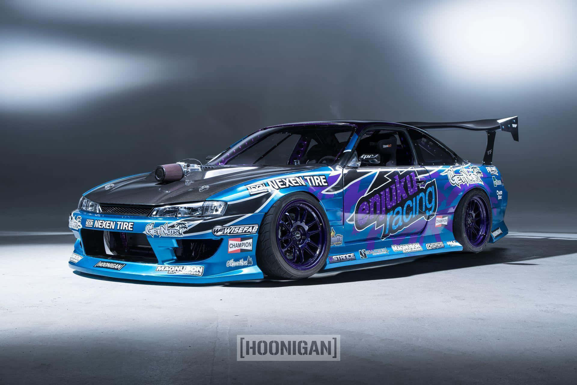 Hoonigan, drift car, vibrant blue and purple, Full HD Desktop Wallpaper
