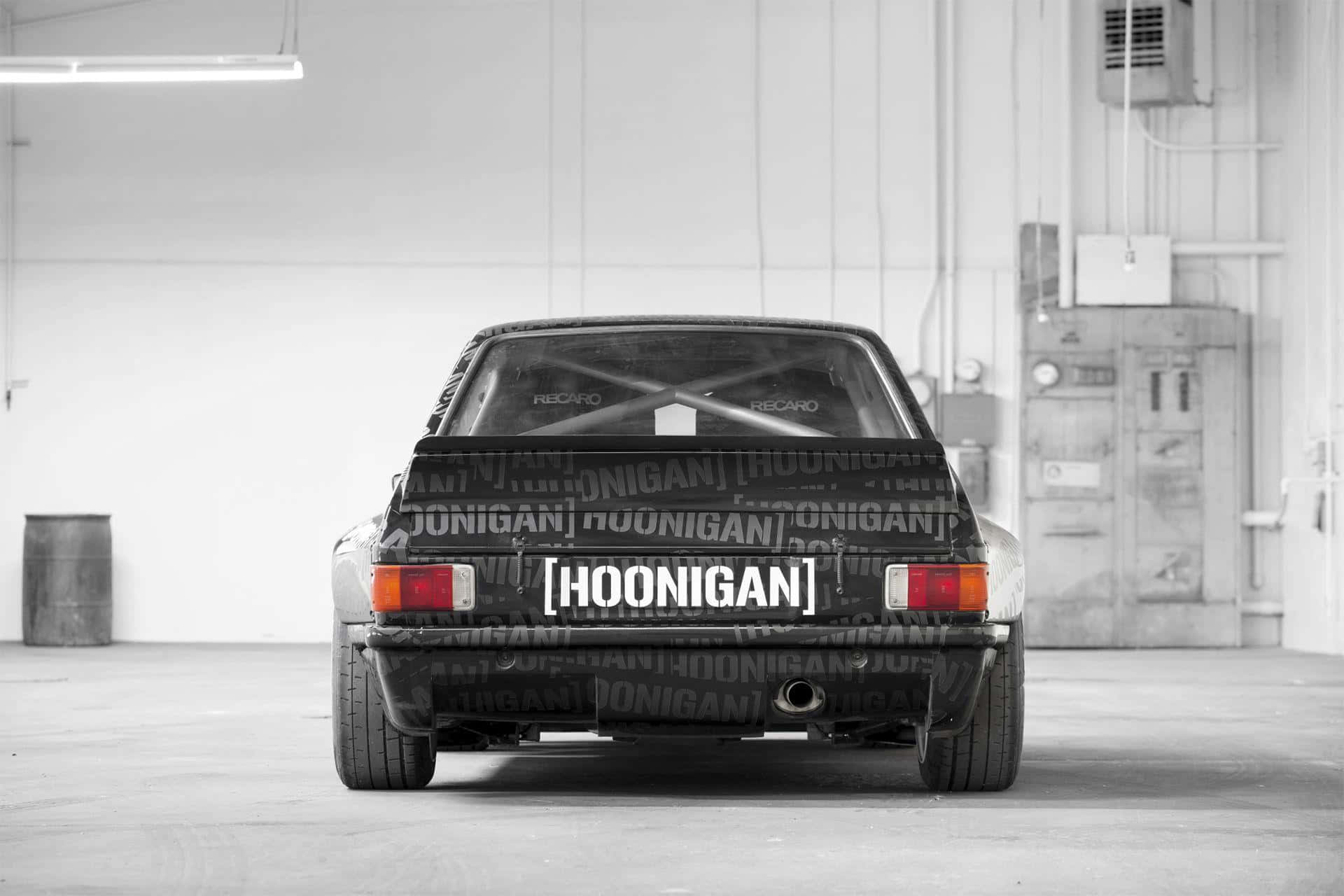 Hoonigan, race car, garage, Full HD Desktop Wallpaper