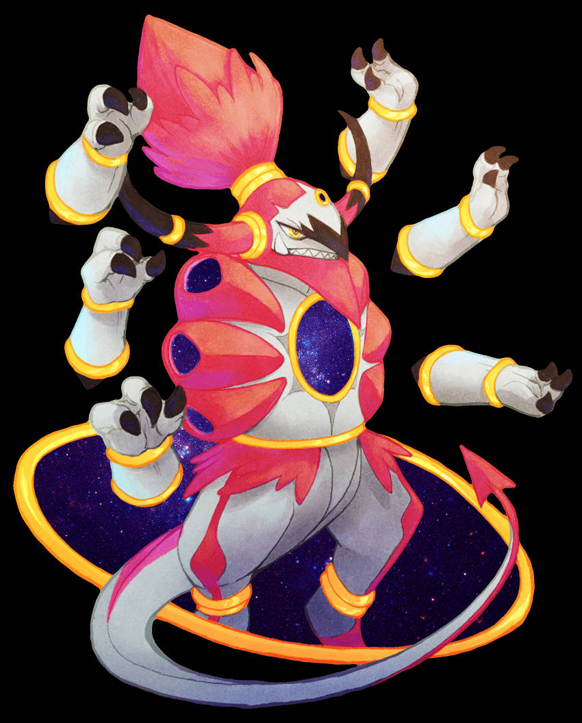 Hoopa, six-armed anime creature, galaxy-patterned armor, SD Phone Wallpaper