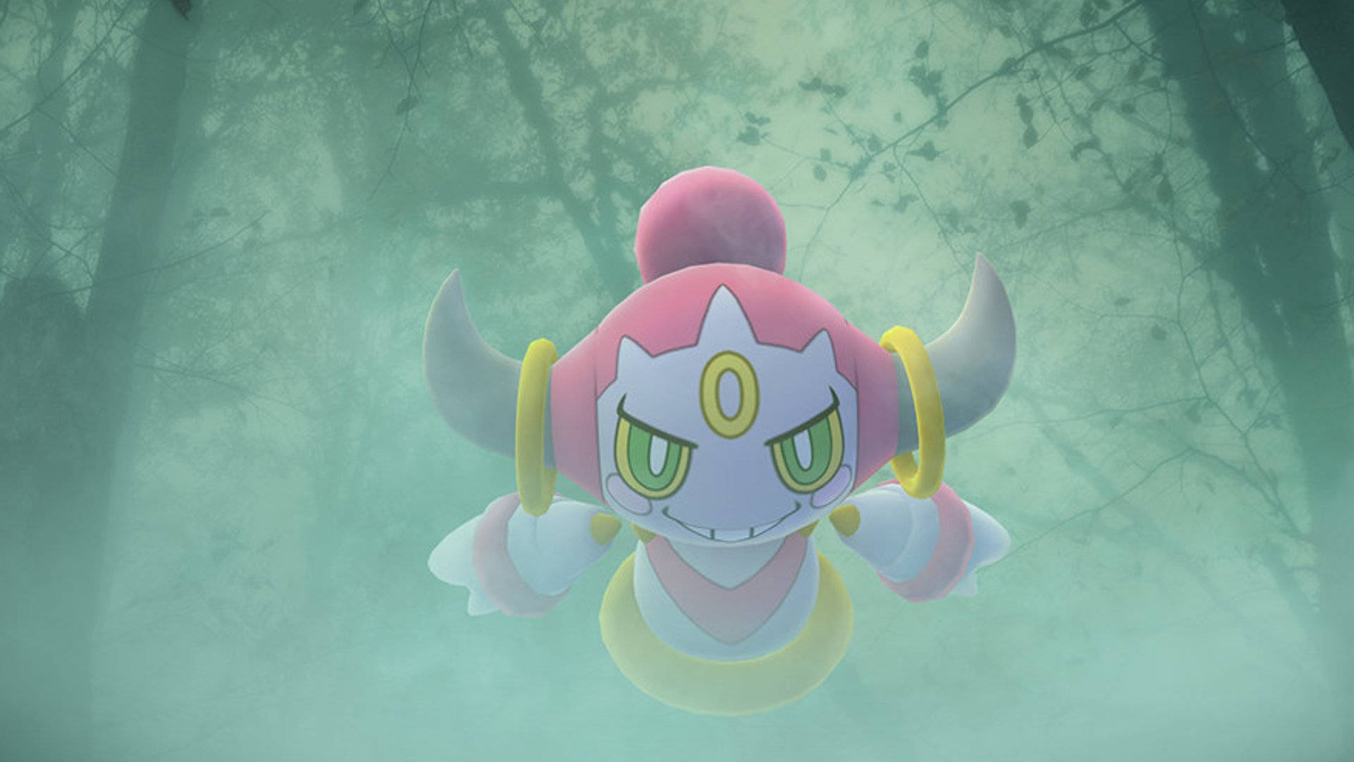 Hoopa, pink and white, green eyes, Full HD Desktop Wallpaper