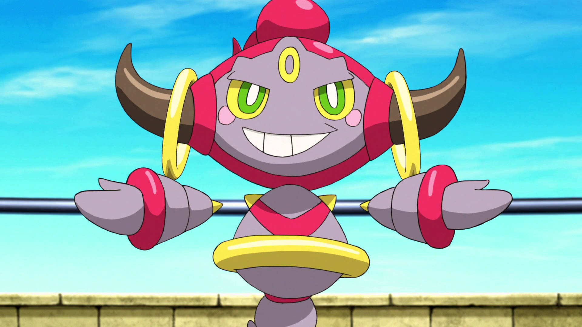 Hoopa, red horns, yellow rings, Full HD Desktop Wallpaper