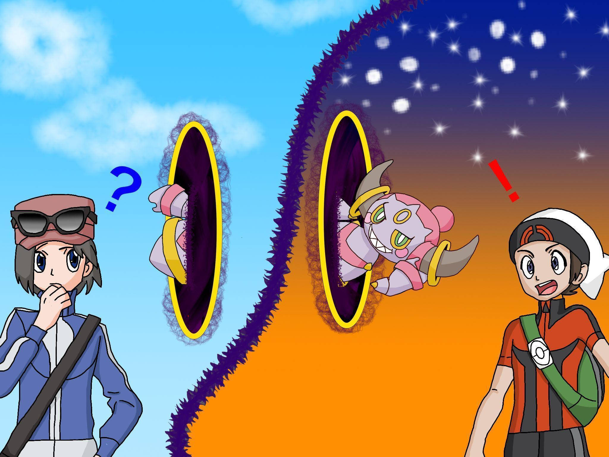 Hoopa, portal, day and night skies, Full HD Desktop Wallpaper