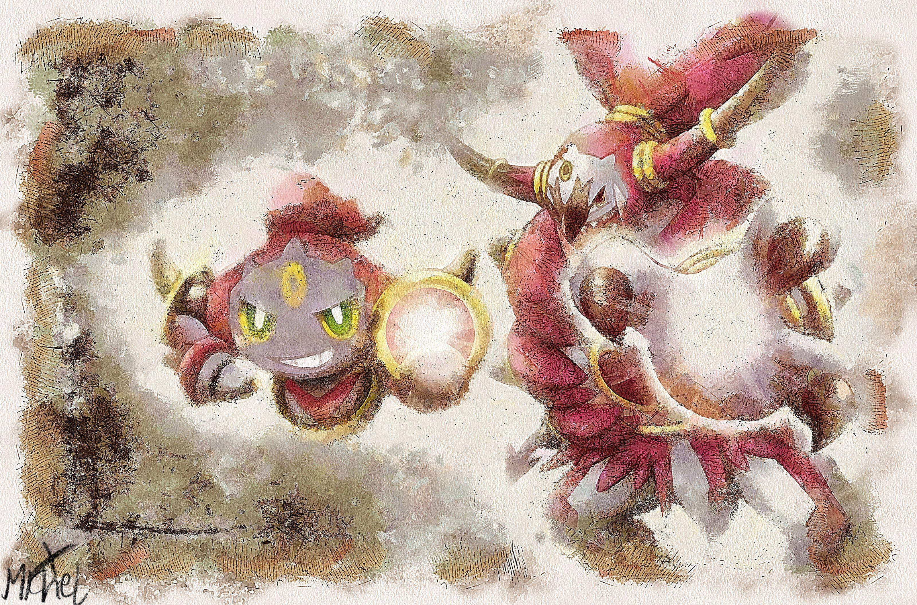 Hoopa, red, gold, 2K Desktop Wallpaper