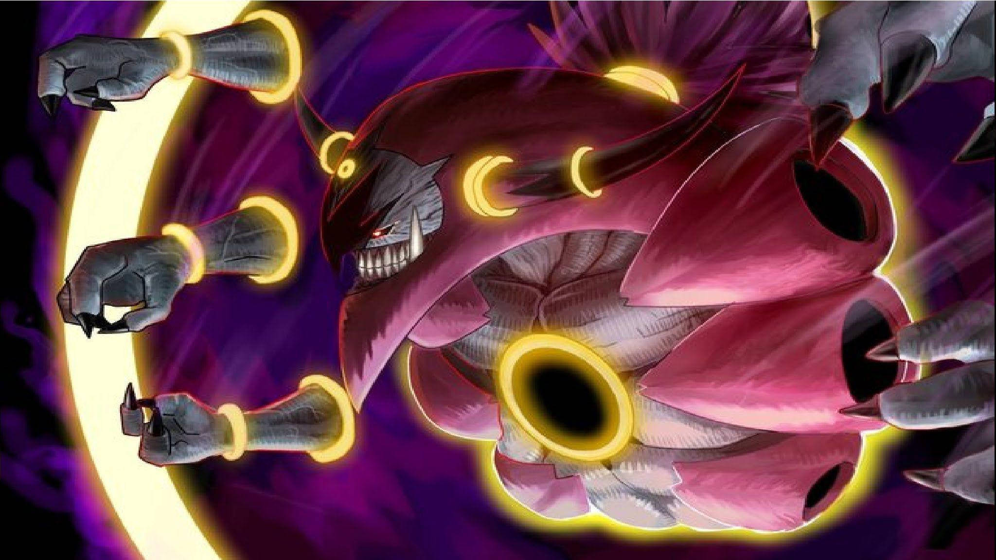 Hoopa, glowing yellow rings, sharp claws, Full HD Desktop Wallpaper