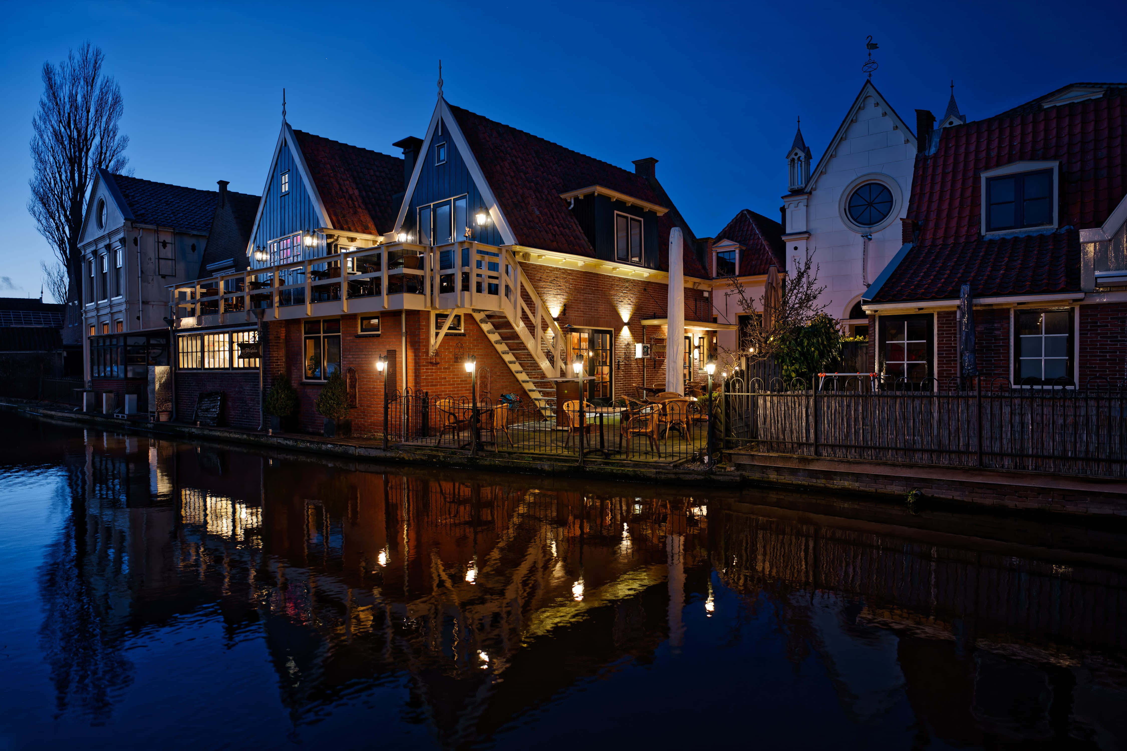 Hoorn, canal houses, twilight, 4K Desktop Wallpaper