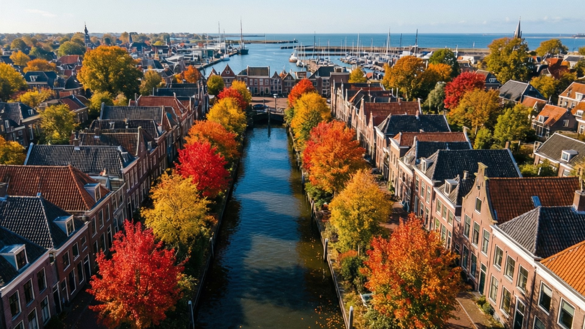 Hoorn, autumn, colorful trees, Full HD Desktop Wallpaper
