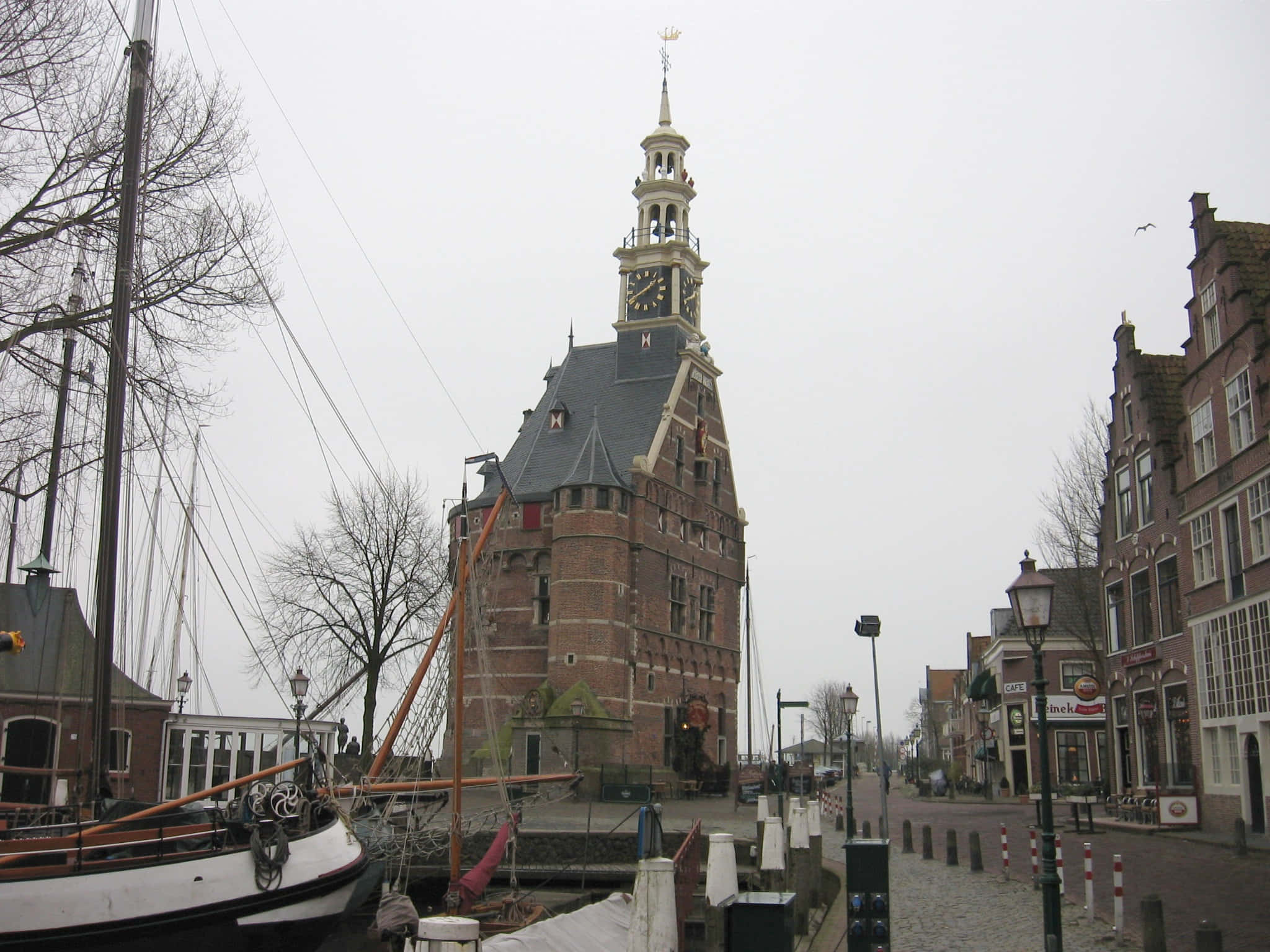 Hoorn, historical tower, canal, Full HD Desktop Wallpaper