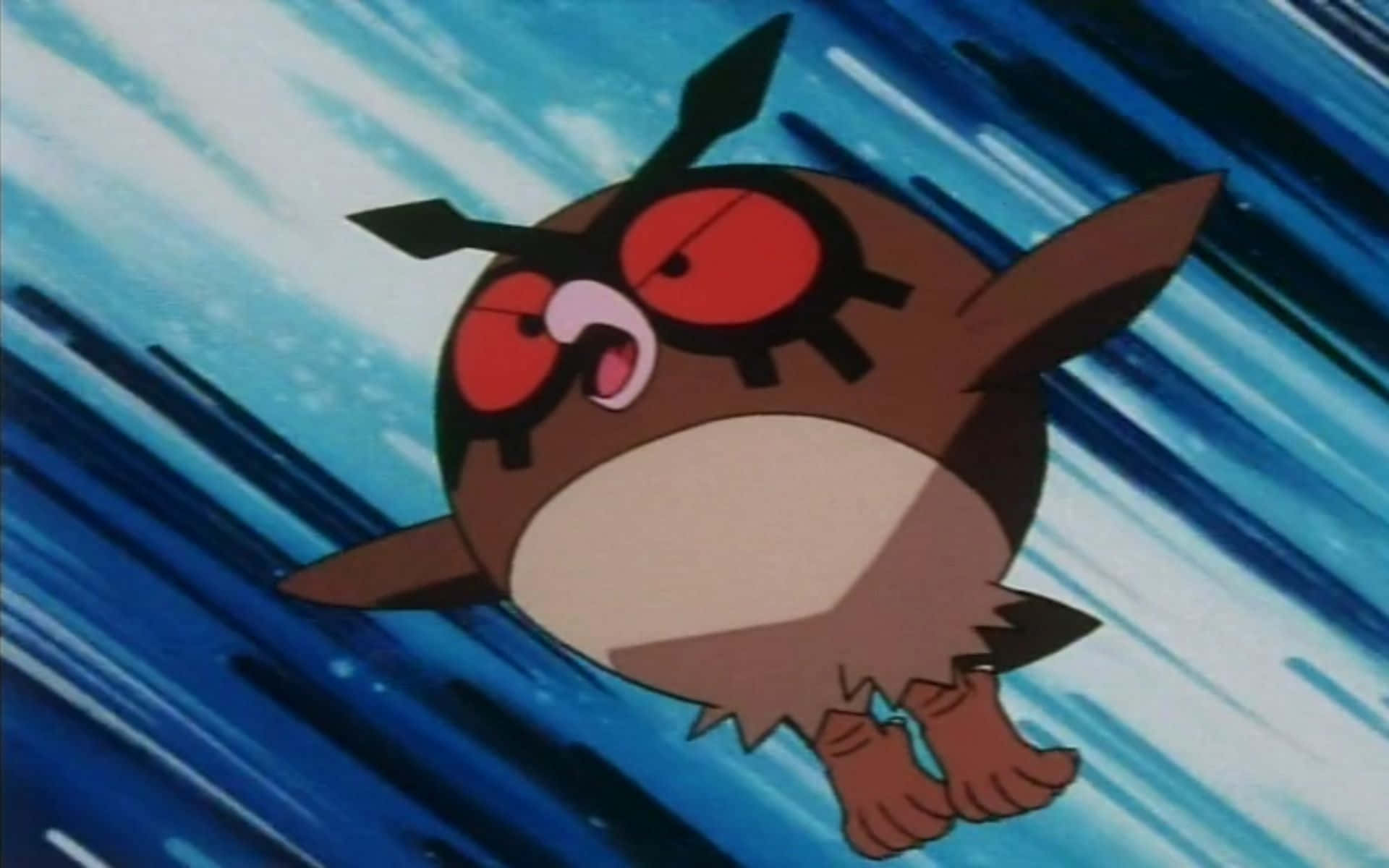 Hoothoot, striped blue background, red eyes, Full HD Desktop Wallpaper