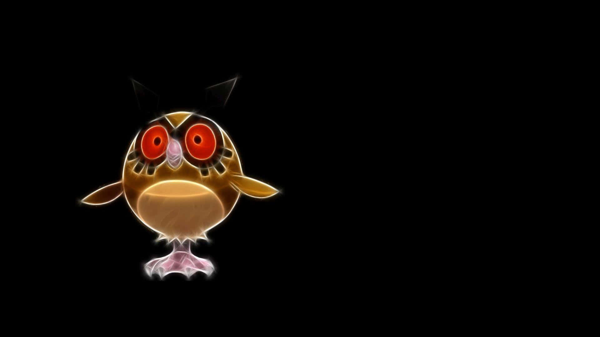 Hoothoot, glowing golden owl-like creature, red eyes, Full HD Desktop Wallpaper